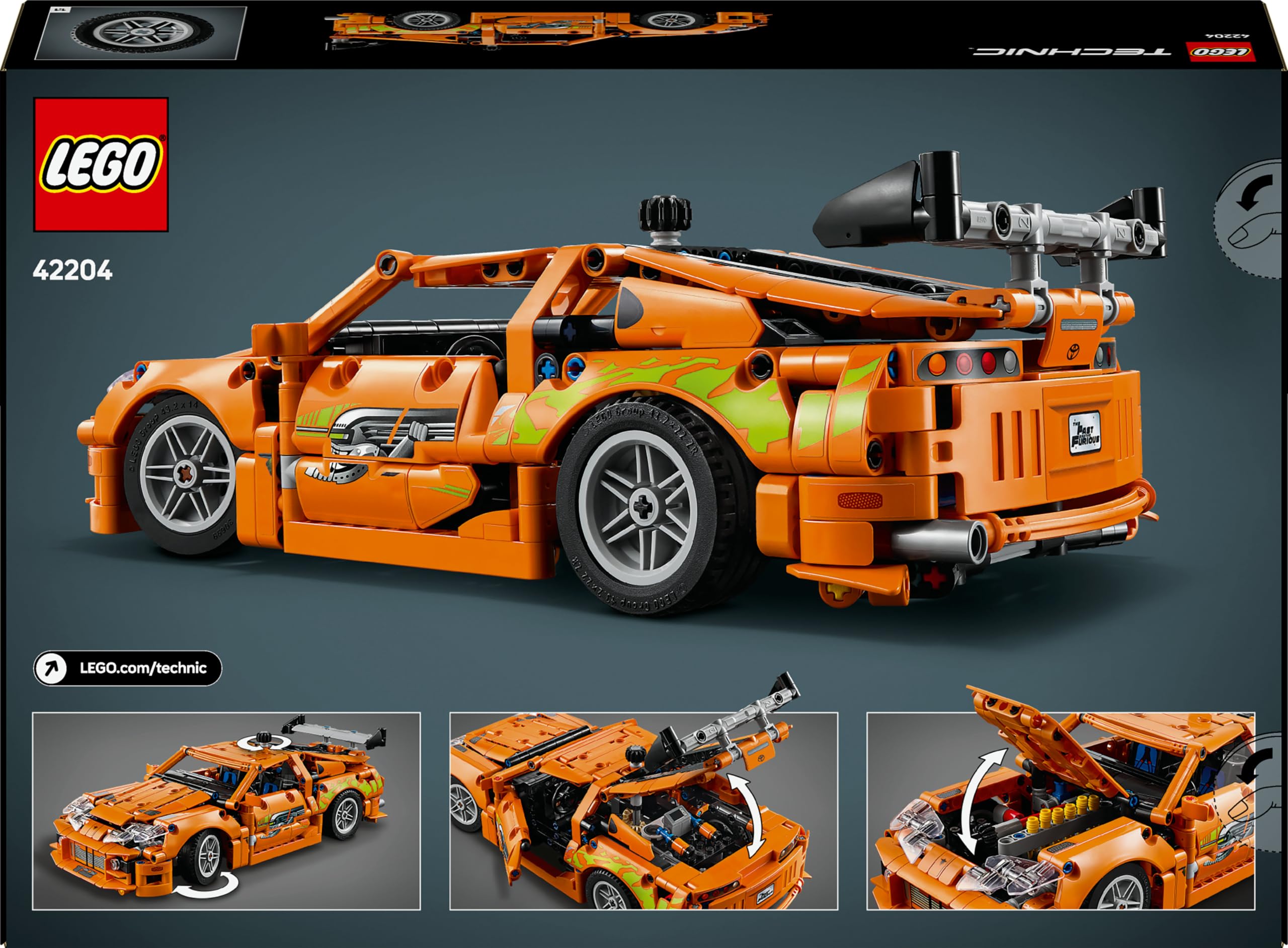 LEGO Technic Fast and Furious Toyota Supra MK4 Kit de Maqueta de Coche Deportivo de Juguete con Motor de 6 Cilindros, Regalo para Niños y Niñas de 9 Años o Más y Aficionados al Motor 42204
