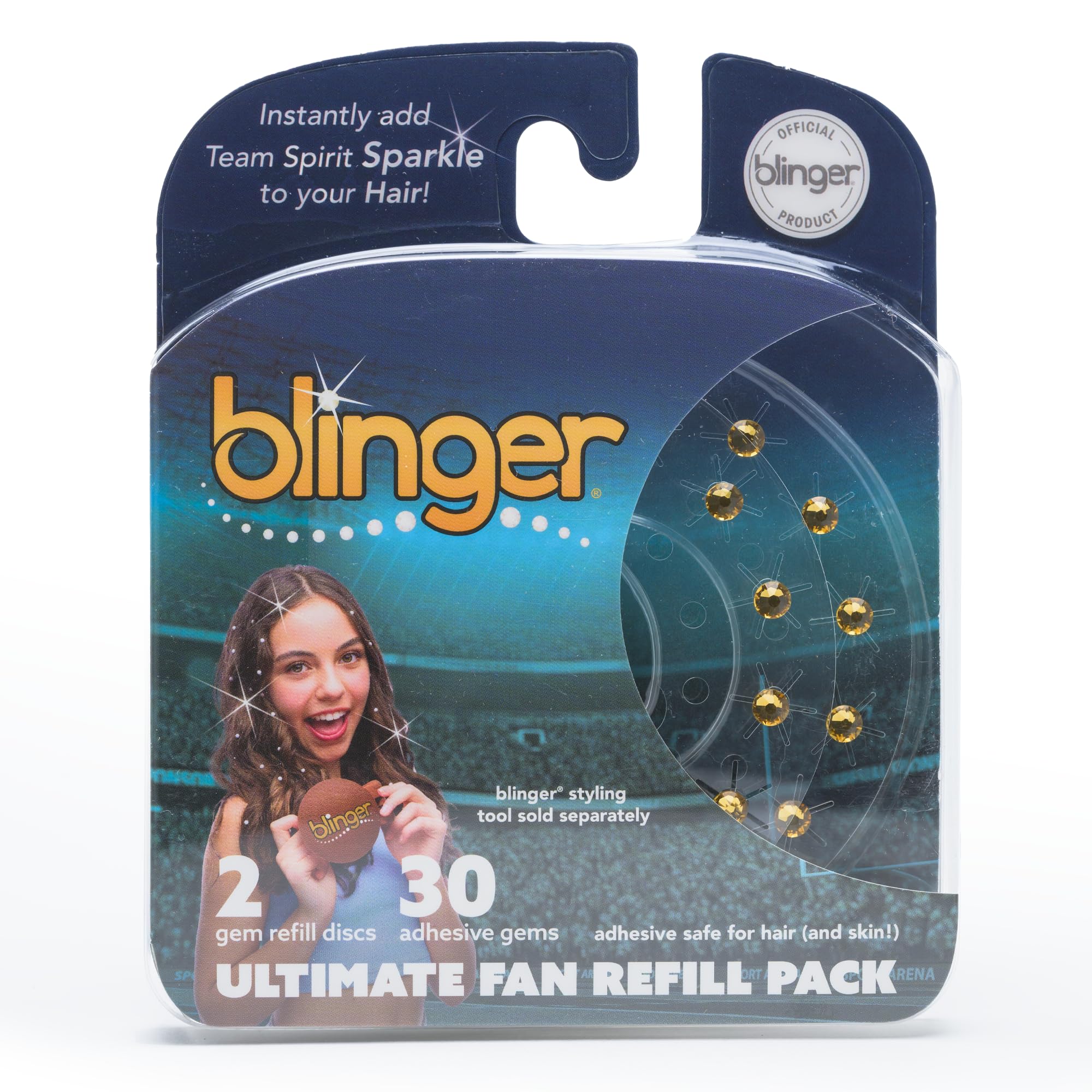 blinger Ultimate Fan Refill Pack of 30 Dazzling Hair-Safe Gems - Trophy Gold as seen on Shark Tank