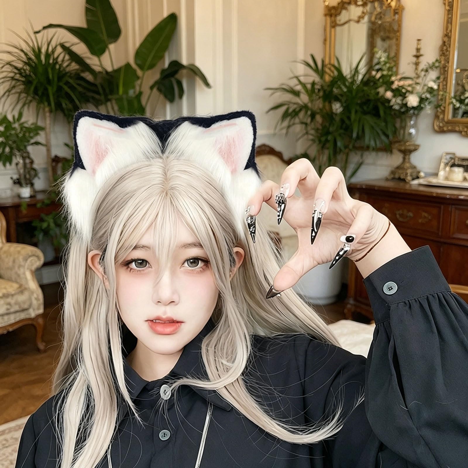 Fascia per capelli interattiva, con orecchie di gatto, regolabile, motorizzata, ricaricabile, per giochi di ruolo, leggera e animata