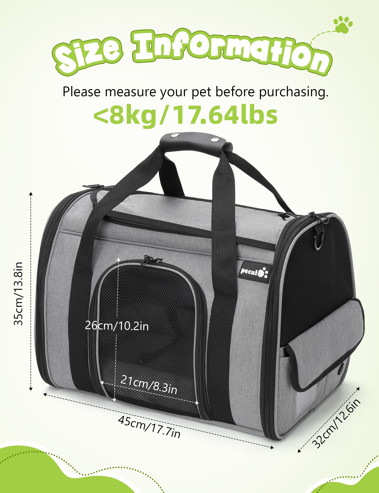 Pecute Portatile Trasportino per Gatti, Trasportino per Cani Gatti con Morbido Cuscino, Borsa Portatile o a Tracolla in Tessuto per Un Trasporto Comodo, Borsa Pieghevole per i Viaggi in Aereo