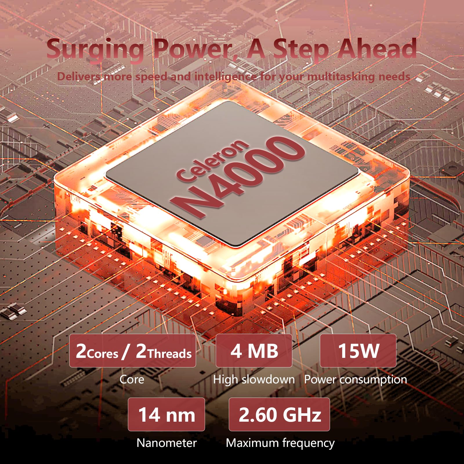 14,1 Pollici PC Portatile, Notebook Celeron N4000 Processor, Win11 PC Portatile 6GB LPDDR4 RAM 256GB SSD, 1920*1080P Schermo 80°Flip, UHD Graphics 600, Mini-HDMI/USB3.0, Batteria 7.6V/5000MA