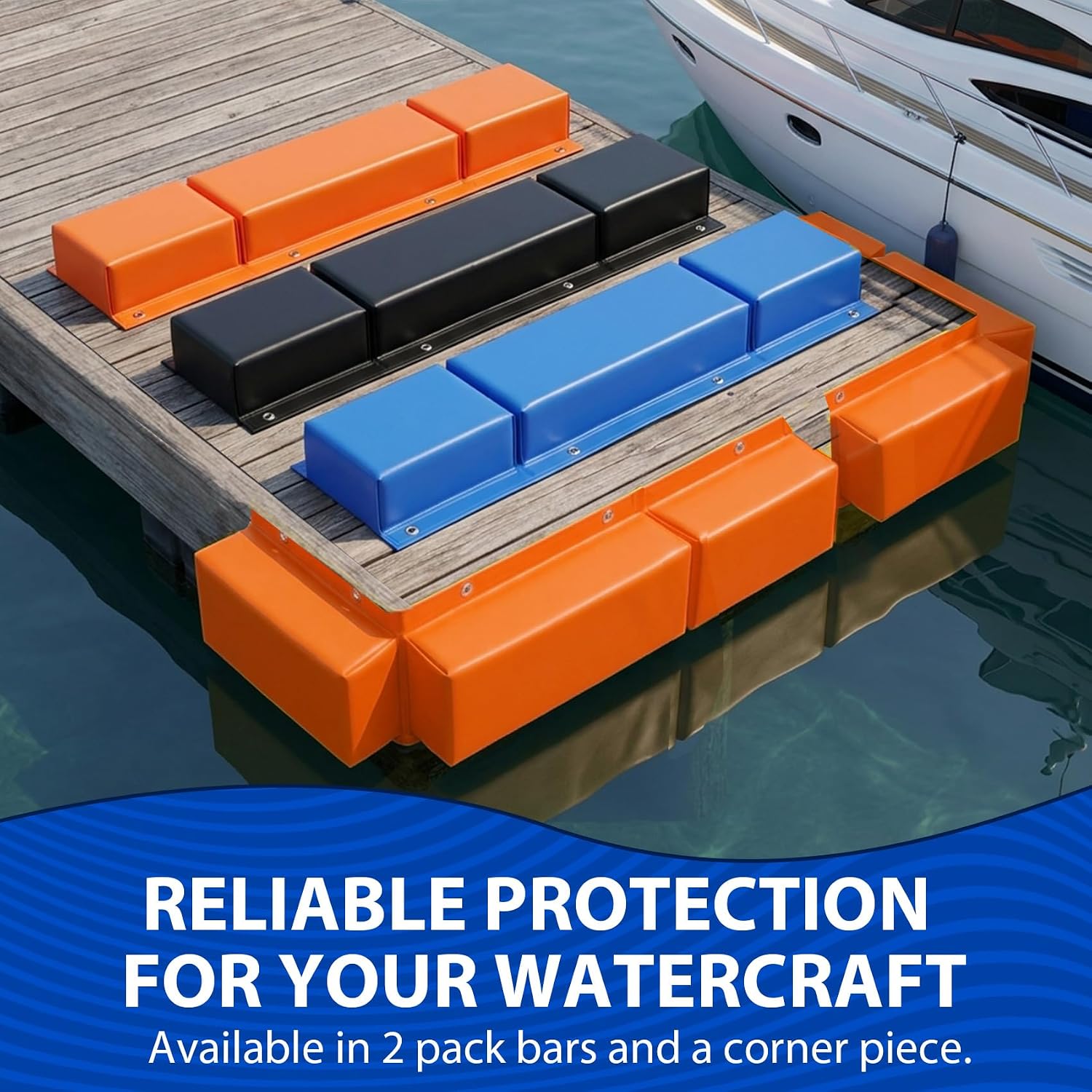 Boat Dock Bumper Guards, Marine Boat Bumpers for Docking, Dock Fender Bumper for Dock Edge, Dock Corner, Piling, Vertical Poles, Horizontal Deck or Pier Fenders with Screws Orange