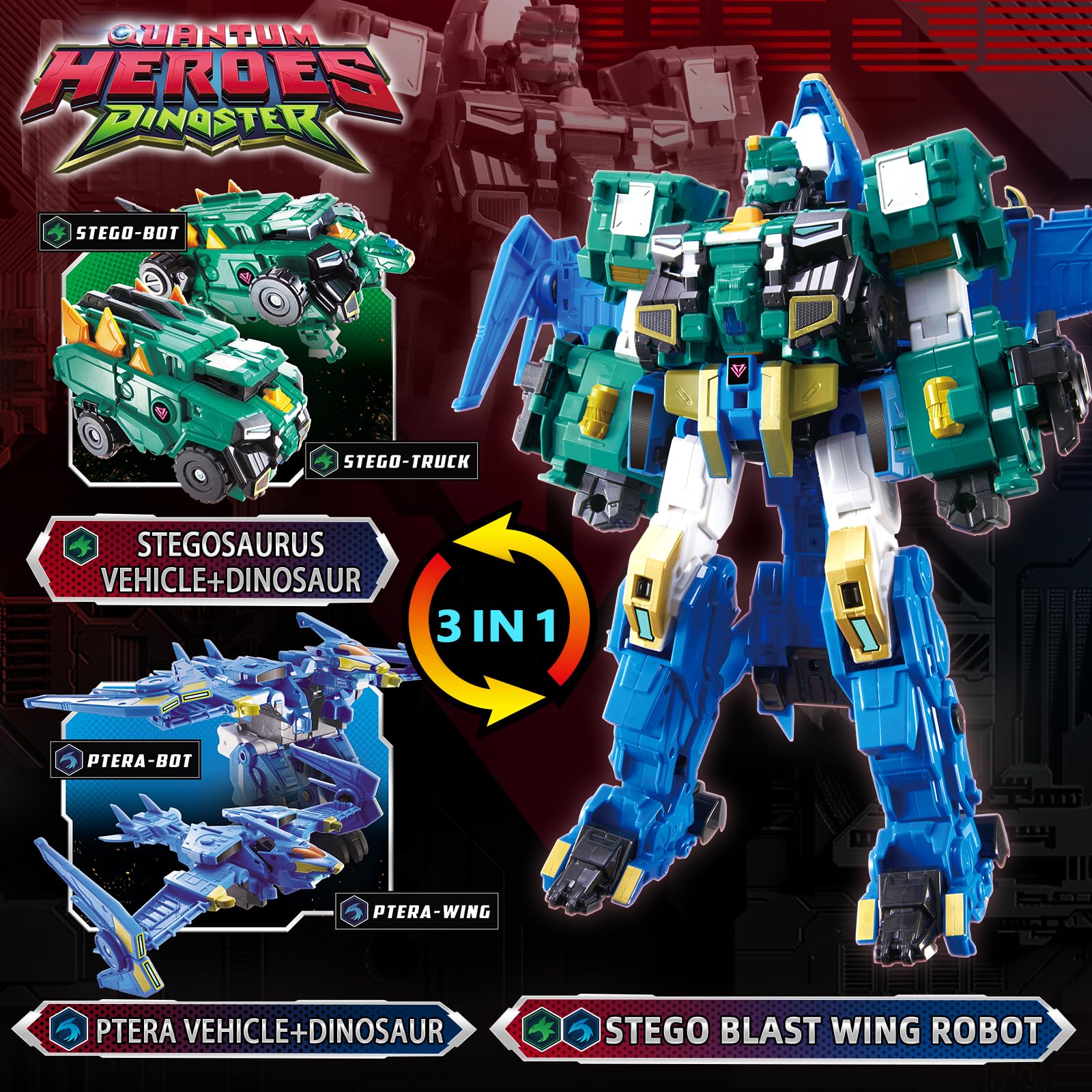 QUANTUM HEROES DINOSTER Stego Blast Wing 30cm – 3-in-1 Roboter, ab 5
