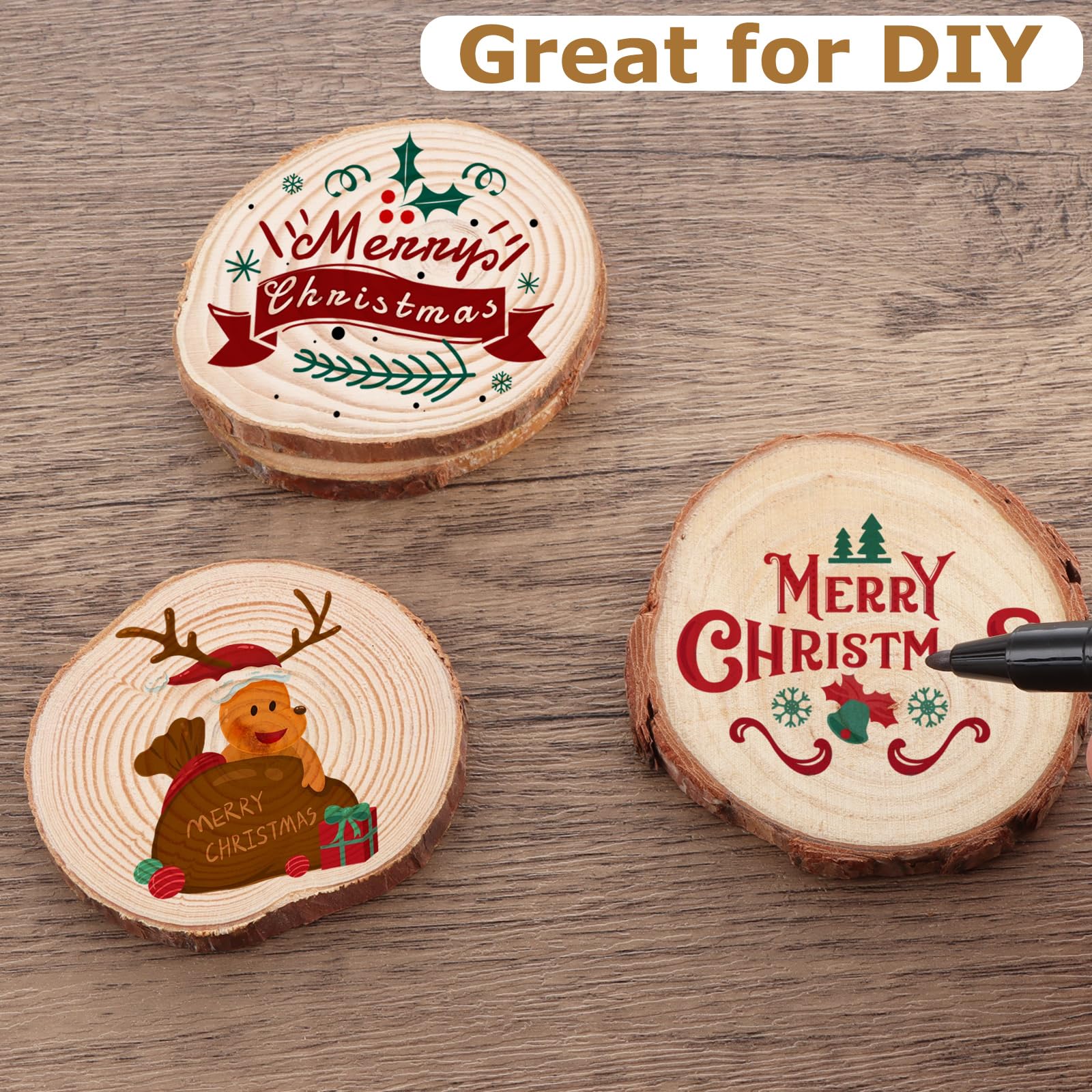 VIDETOL 100 Pcs Natural Wood Slices, 6-7cm Diameter Unfinished Round Log Slices kit - Image 4