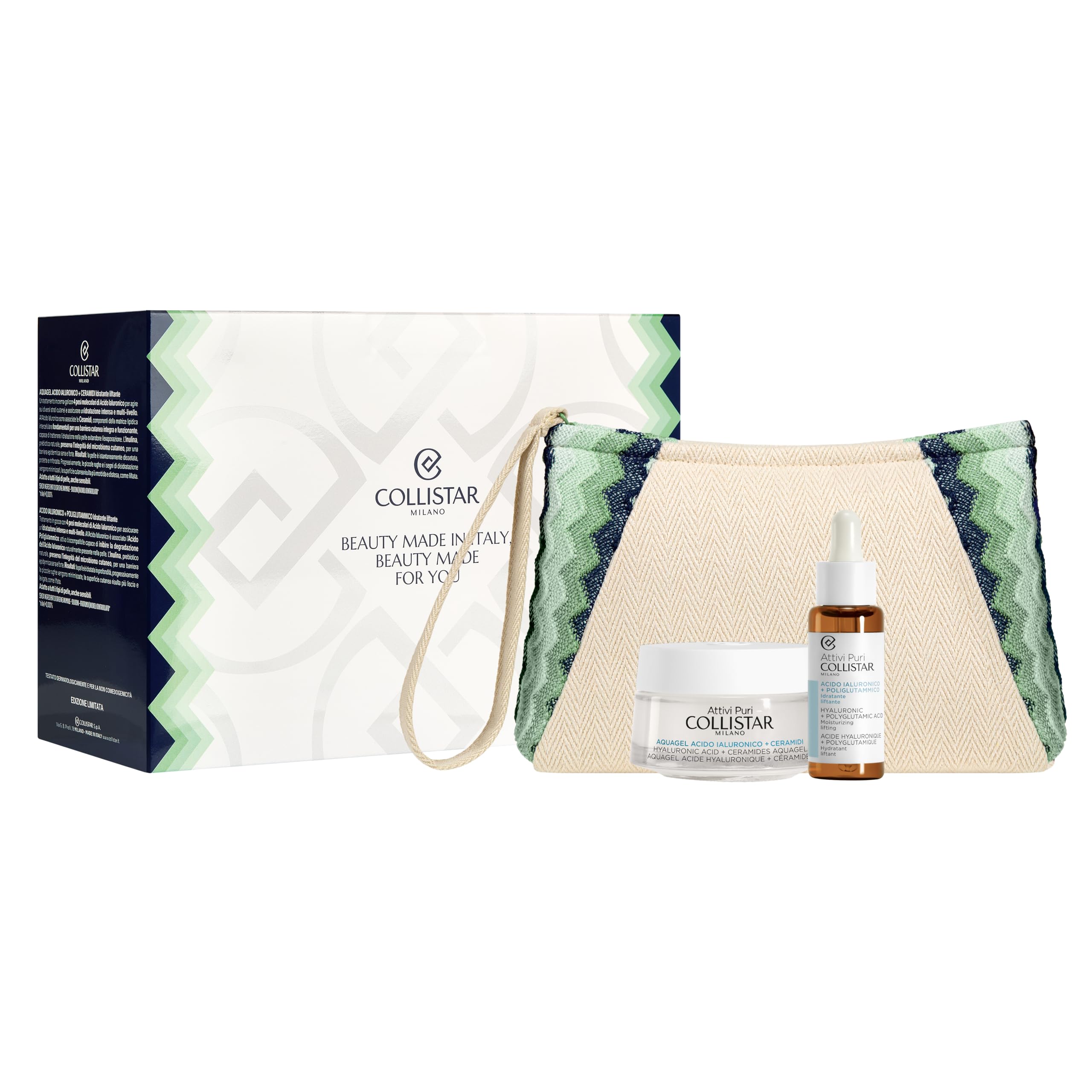 Collistar Cofanetto Regalo Donna Viso Acido Ialuronico, Crema Gel Aquagel + Ceramidi 50ml e Siero Poliglutammico 30ml, Idratazione Intensa, Liftante, Pelle Sensibile, con Pochette