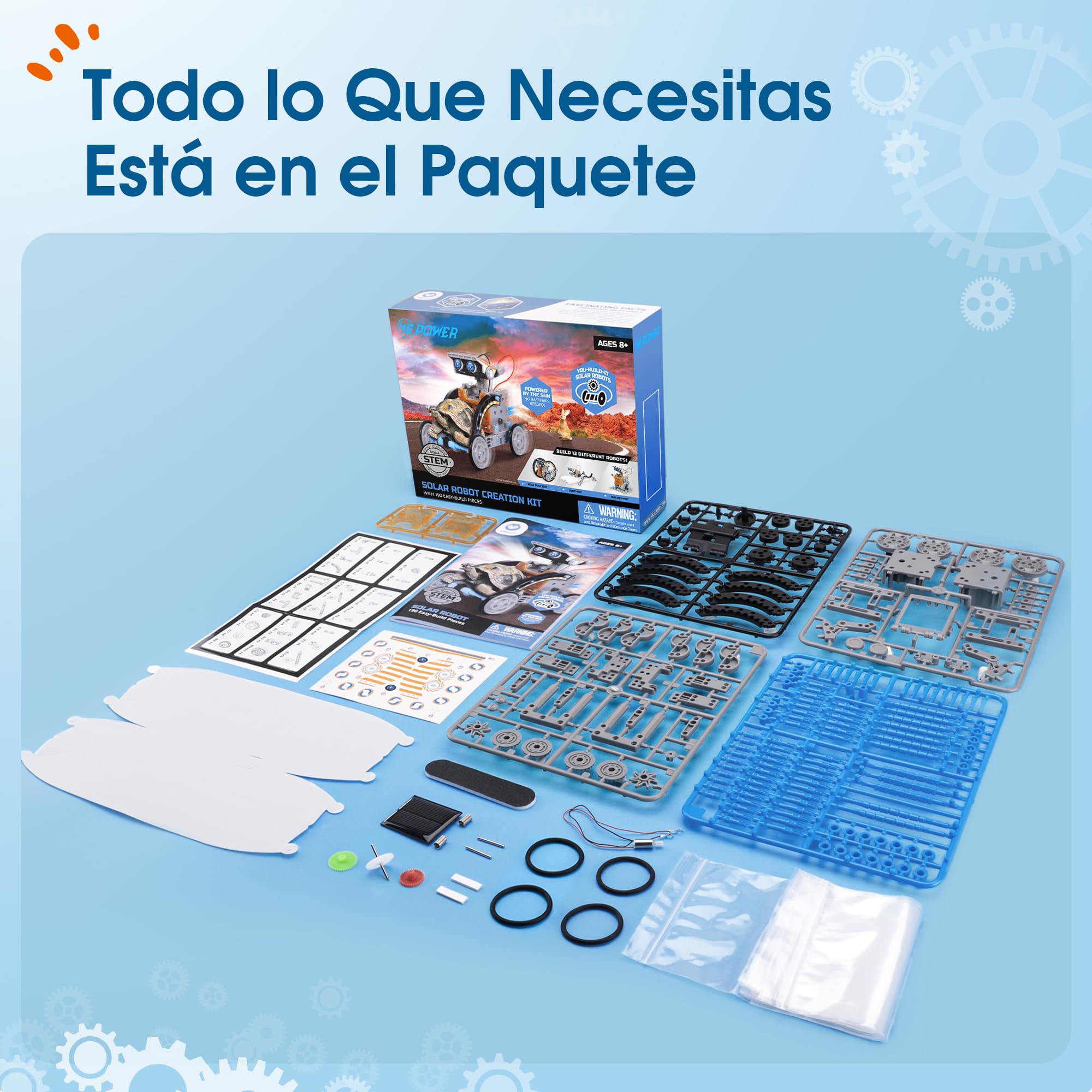 VEPOWER Solar Robots para Niños, 12 en 1 Stem Kit de Montaje Robótico Accionamiento Dual Solar y de Batería, Kits de Experimentos de Bricolaje para 8 a 13 Años(190 Piezas)