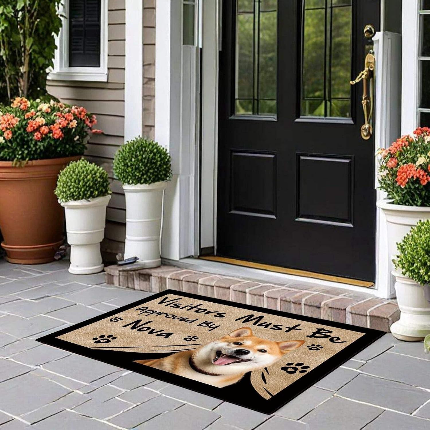 Visitors Must Be Approved Welcome Doormat Samoyed Dog Decor Funny Customized Floor Rug for Dog Lover, 27.5x17.7 Inches