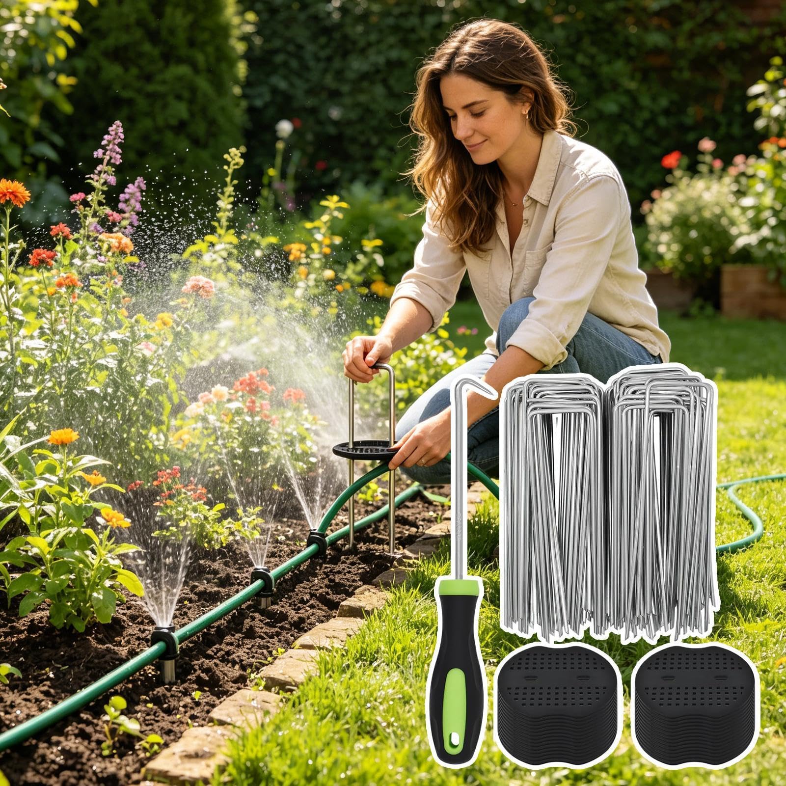 Estacas de jardín 50 Piquetas de Suelo en Forma de U con Juntas Fijadoras