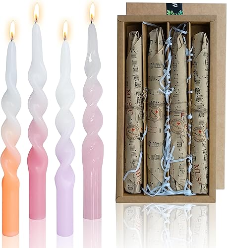 Miniatura 9 de Juego de velas cónicas en espiral de 10 pulgadas, velas trenzadas de 2 colores, hechas a mano, sin goteo, para boda, celebración, aniversario,