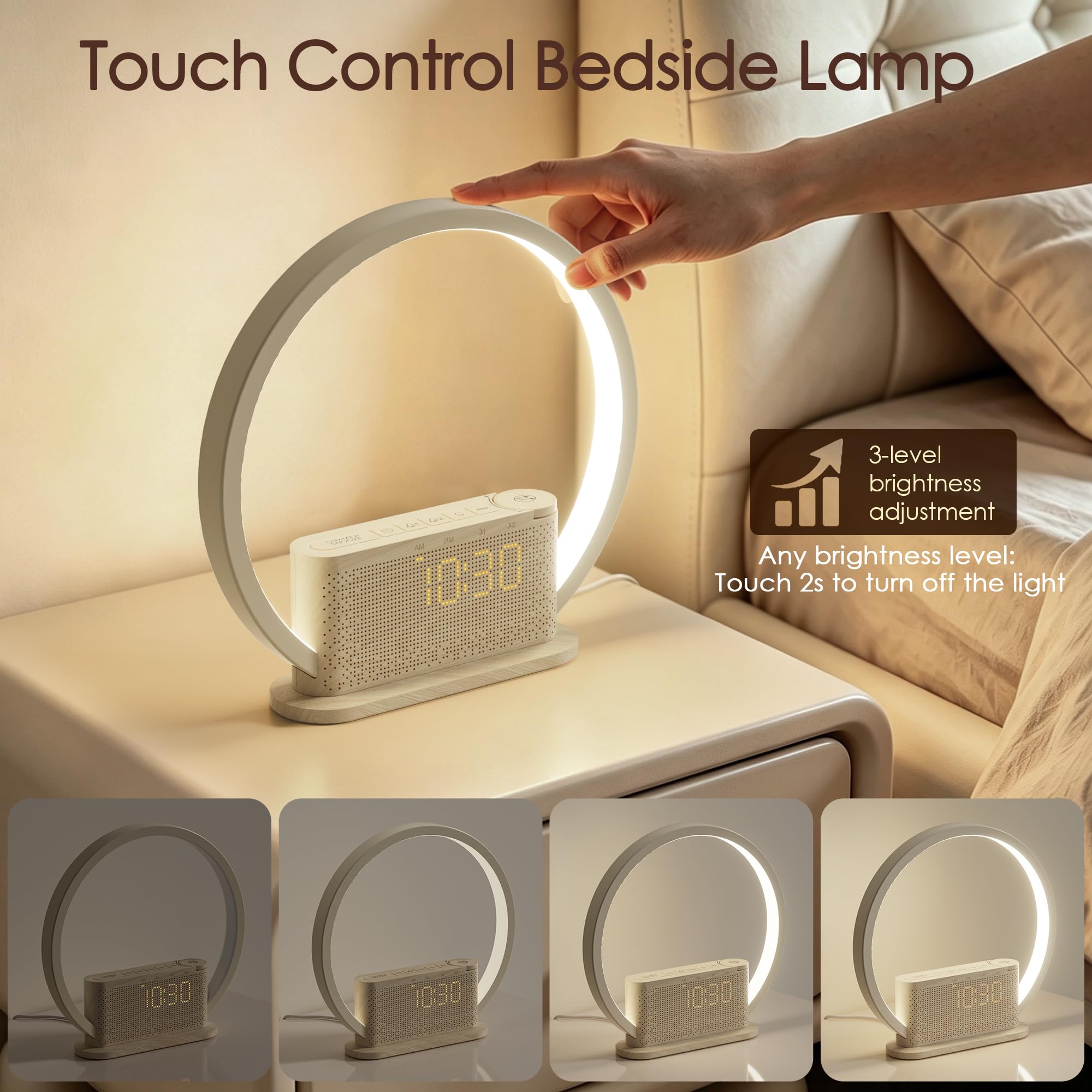 blonbar Reloj Despertador con Luz de Amanecer, 3 Niveles de Brillo, Doble Alarma con Despertador Suave, Sonidos Naturales Integrados, Salida USB, Función de Posponer 10 Minutos Lámpara de Cabecera par
