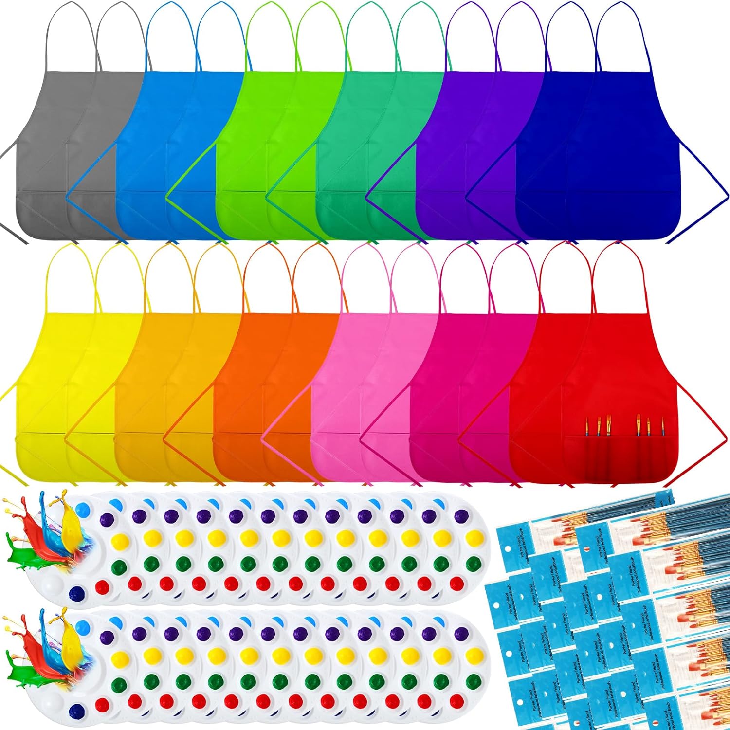 ReliThick 24 Sets Kids Paint Kits Bulk Paint Brushes