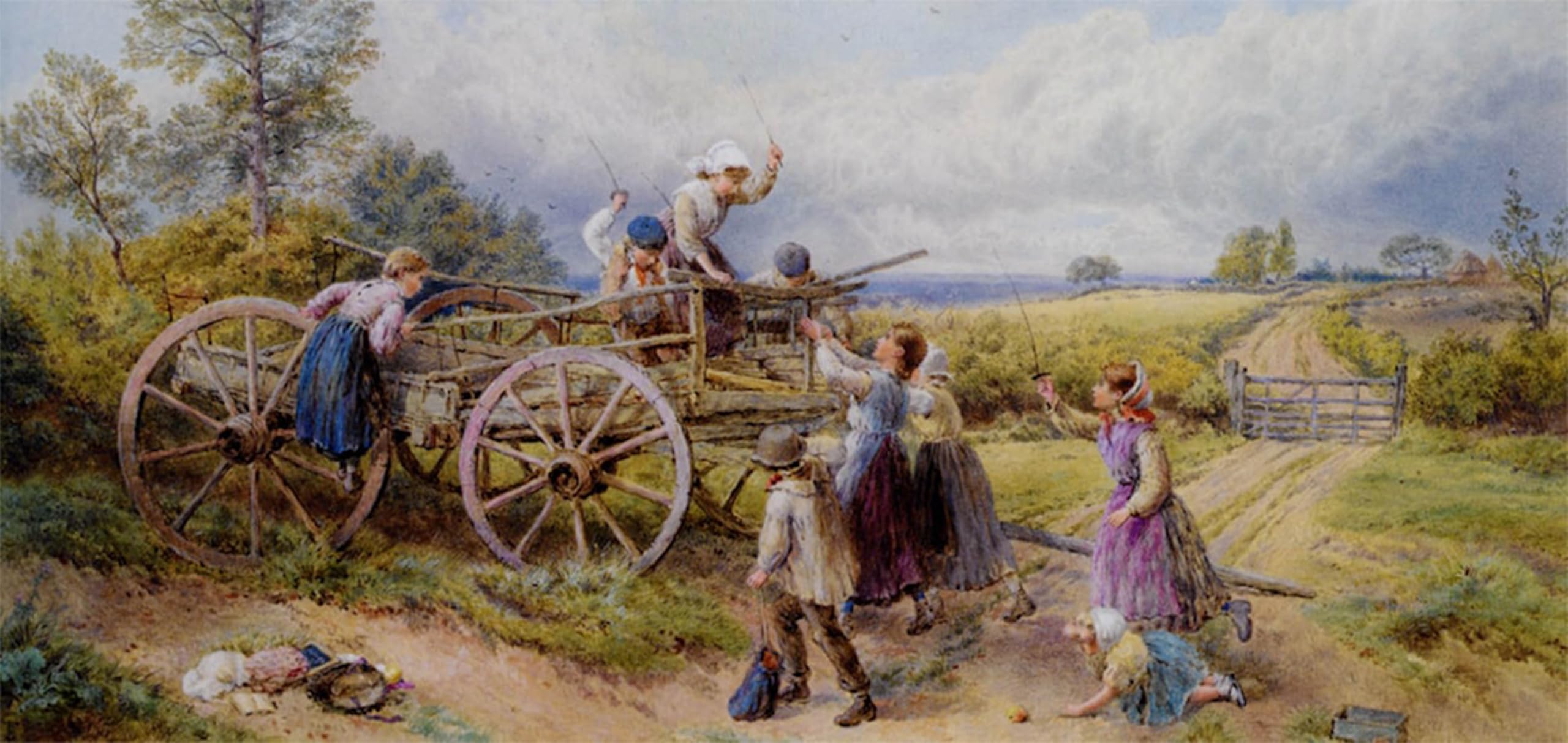HRJUBWREE Oil Painting Prints on Canvas Painting Picture Storming the Castle by Myles Birket Foster R.w.s. Artwork Canvas Prints for Office Decor 60x90cm