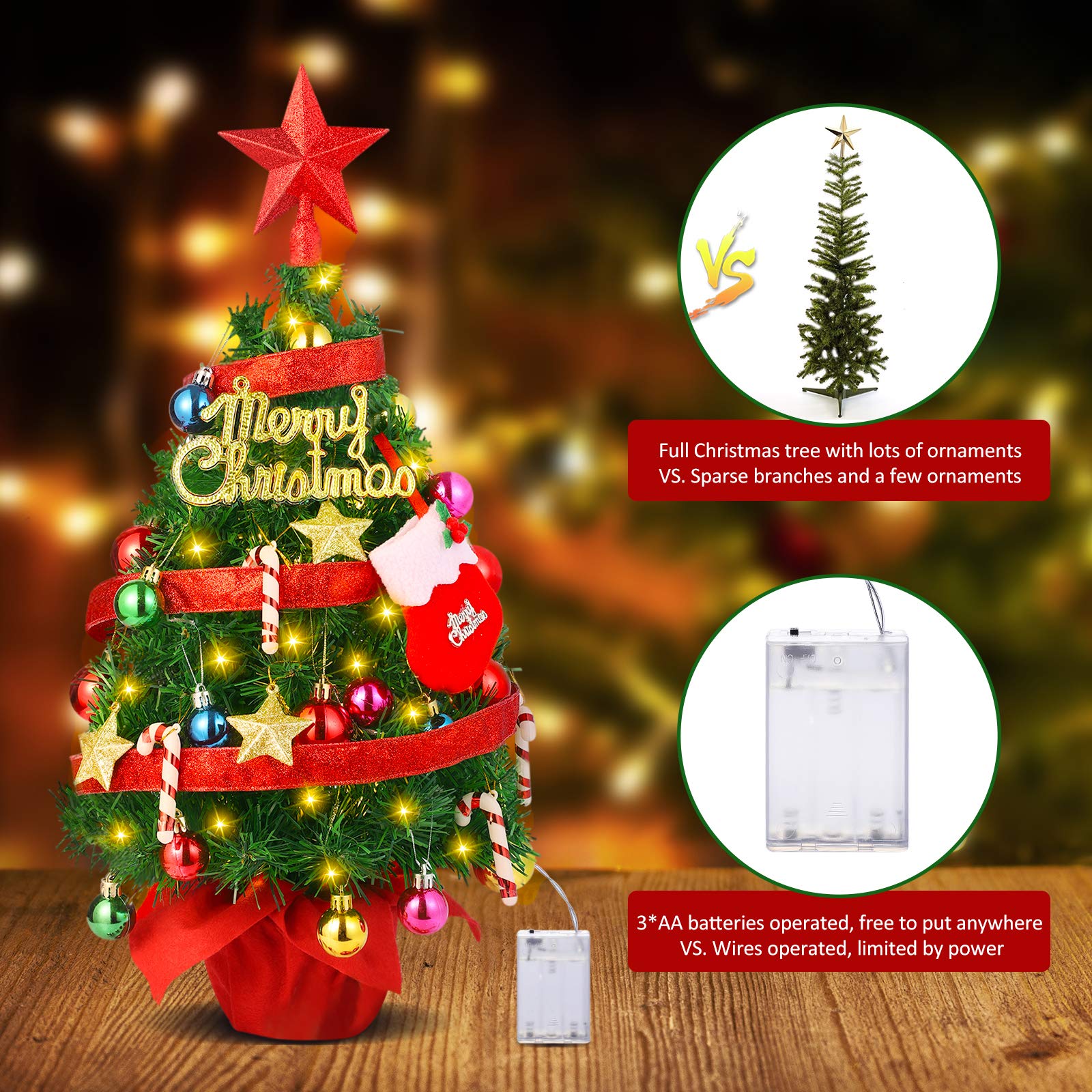 小型クリスマスツリー LEDライト付き Amazon.co.jp: 22インチ 卓上ミニクリスマスツリーセット LED