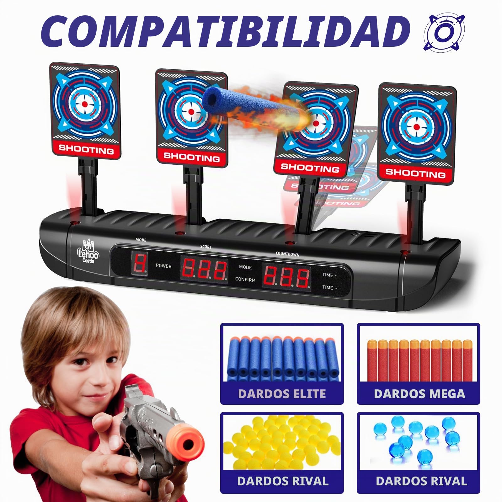Lehoo Castle Diana Nerf, Objetivo de Tiro Electrónico para Nerf con Restablecimiento Automático, con Muñequera y 20 Balas de Gomaespuma, Juguetes para Niños, Juegos, Regalos de Cumpleaños