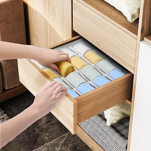 Miniatura 120 de Joyoldelf Organizador de cajones para calcetines, organizador de ropa interior, organizador de 16 celdas de tela, cajas de almacenamiento para Beige