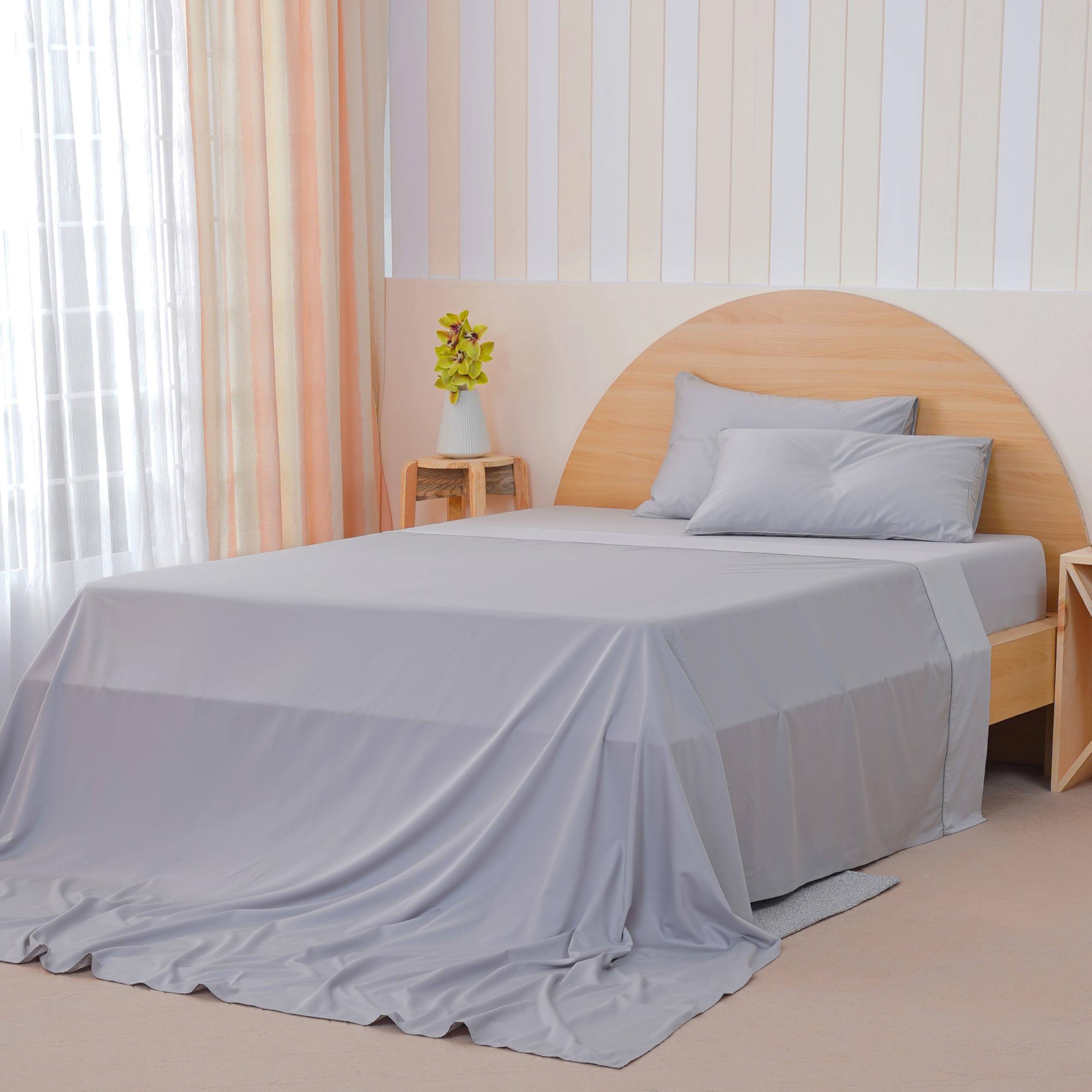 Sheet Story Bamboo Double Size Flat Sheet - 400 Thread Count - Hypoallergenic, Soft and Cooling Flat Bed Sheet Double Size - Dove Grey