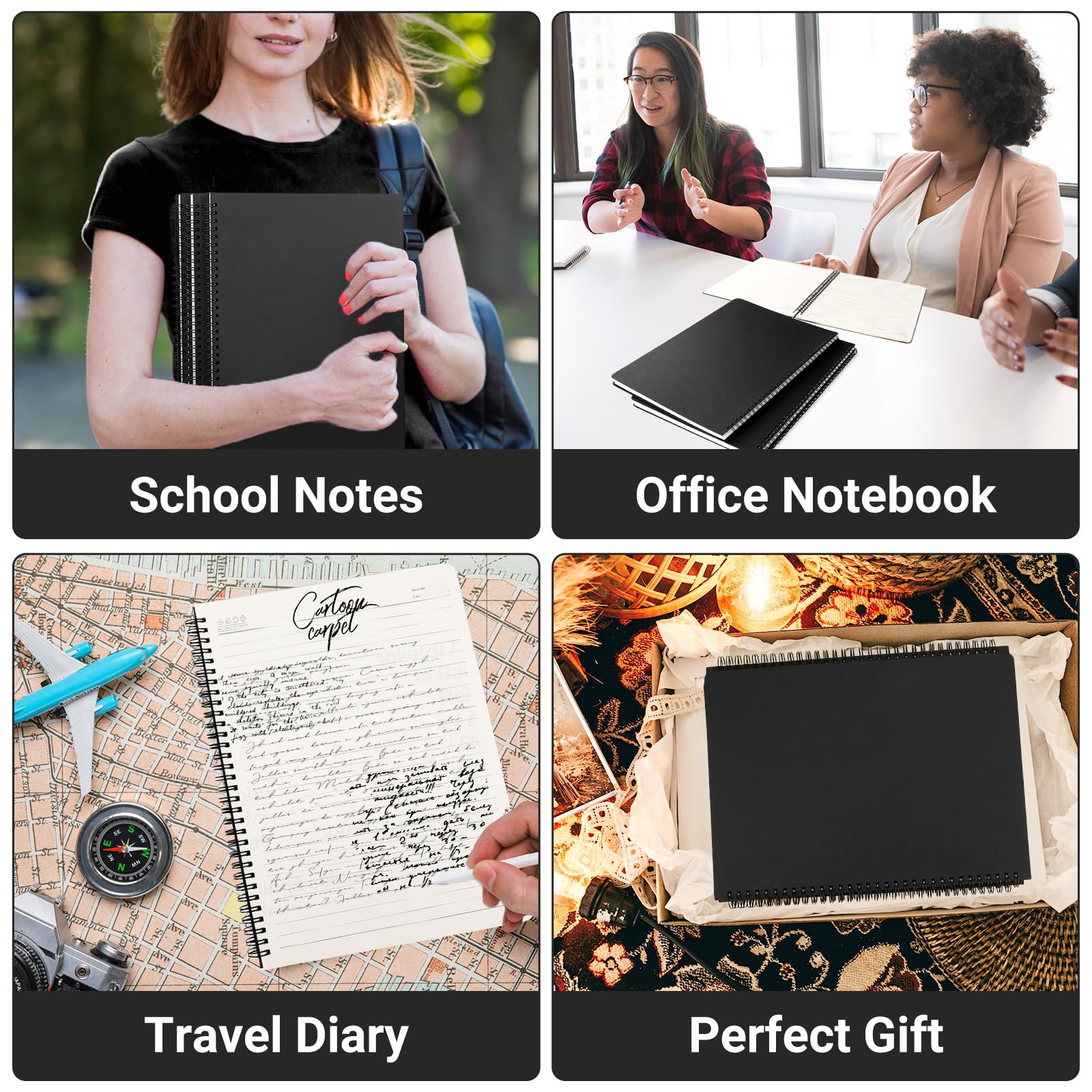 EUSOAR Quaderno a spirale, 6 confezioni A4 da 27,9 x 21,6 cm, quaderno per scuola, 120 pagine/60 fogli di carta spessa, diari per donne, uomini, studenti, ufficio, scuola, diario di viaggio, prendere