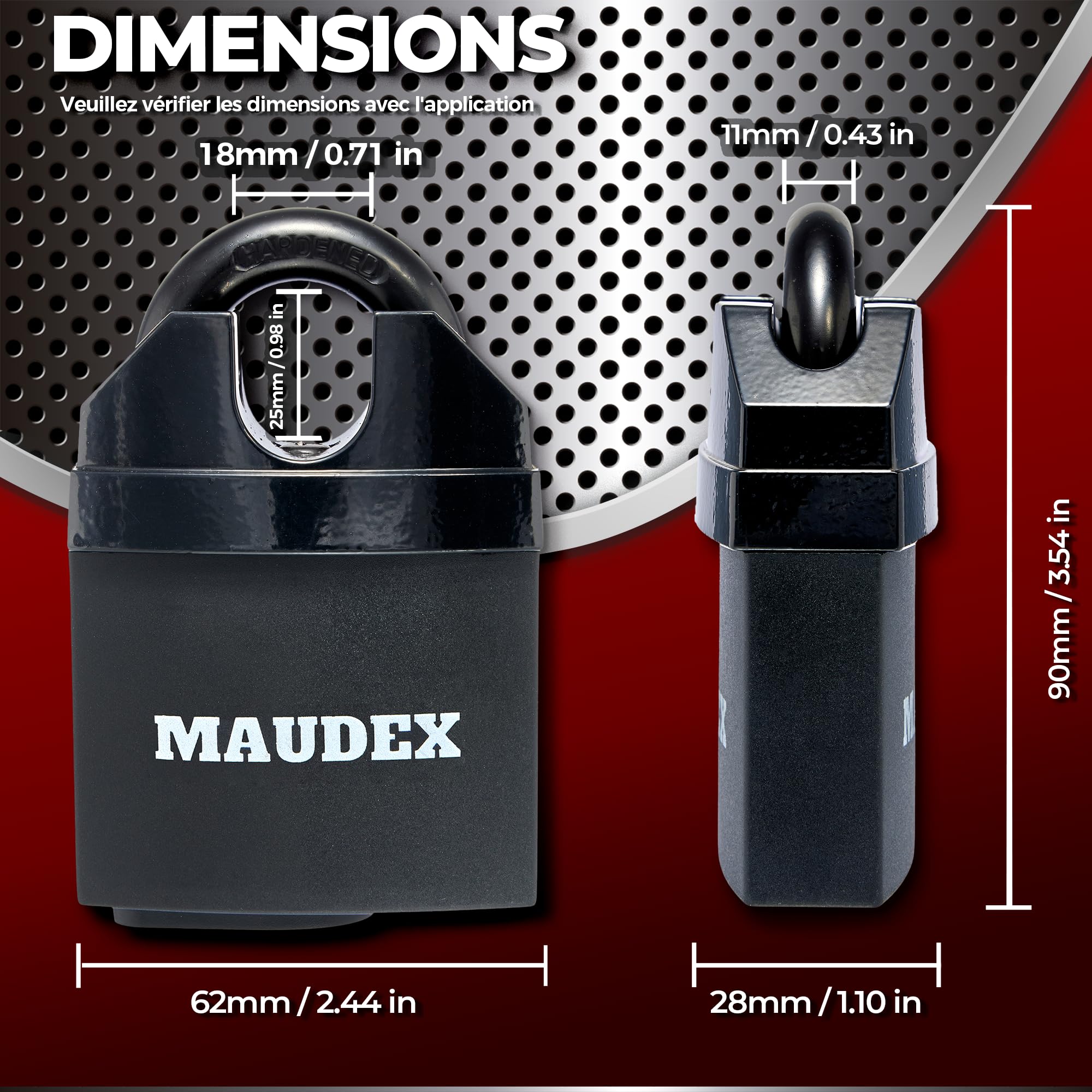 Maudex® MDL60 Cadenas Container avec 10 Clés - Anse Blindée 11 mm Anti-Perçage, Acier Trempé Haute Sécurité | Antivol de Sécurité pour Portail, Garage, Remorque Attelée
