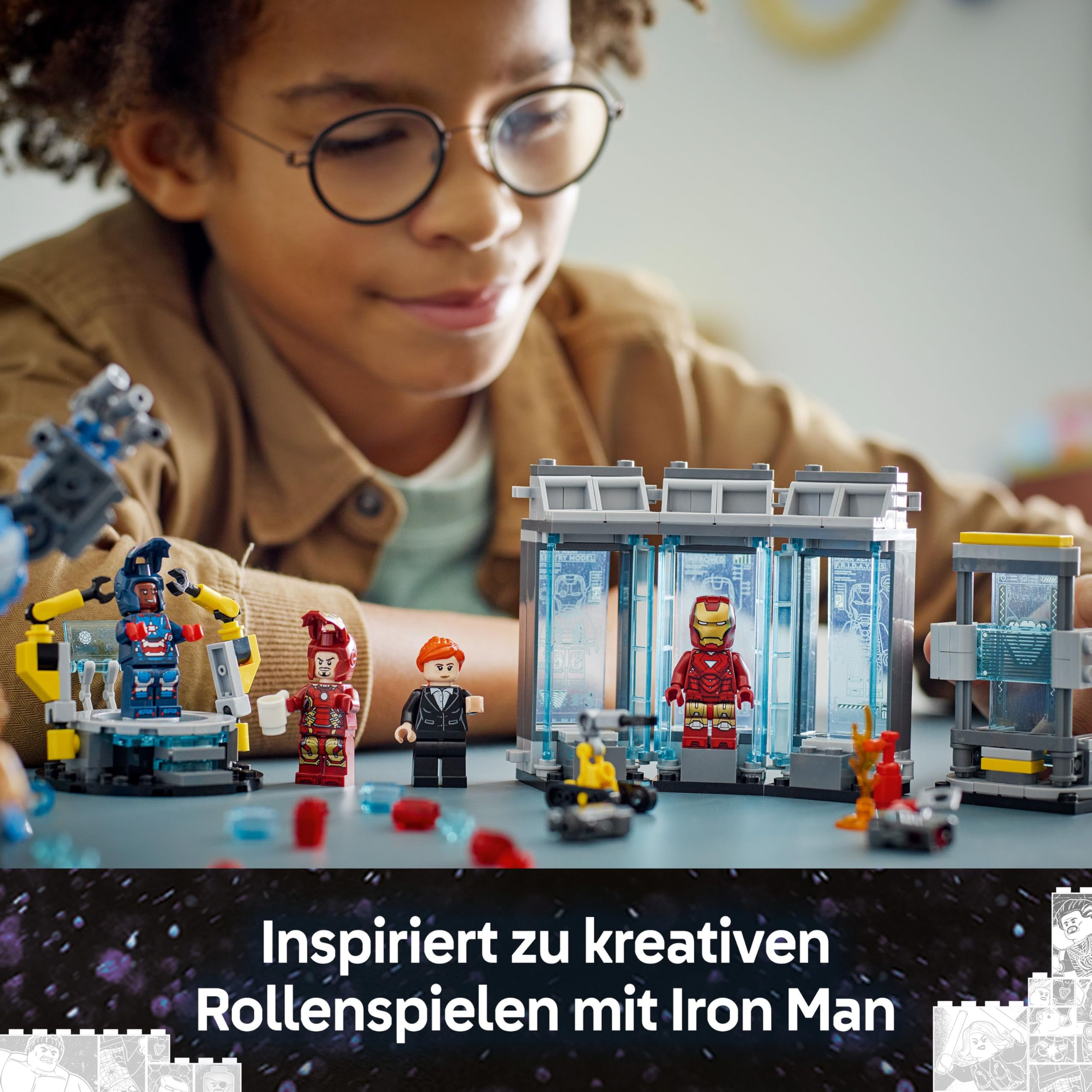 LEGO | Marvel Iron Mans Labor: Halle der Rüstungen - Superhelden Spielzeug mit Einer Mech Figur, 5 Minifiguren inkl. Aldrich Killian - Avengers Geschenk für Jungen und Mädchen ab 8 Jahren 76315