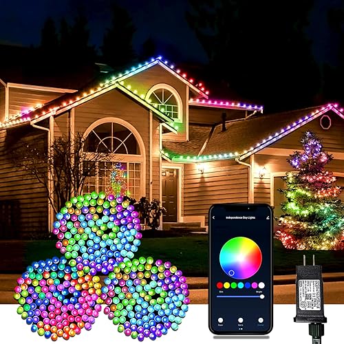 Luces inteligentes de Navidad para exterioresinteriores, 196 pies, 600 LED RGB, luces de Halloween multicolor cambiantes con música, luces de hadas