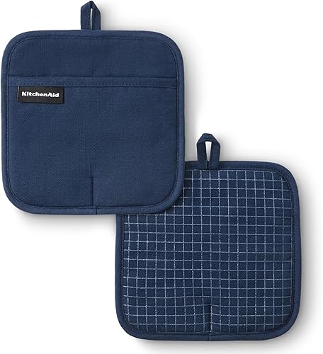 KITCHENAID Gourmet Series Gridlines - Juego de 2 soportes para ollas, resistentes al calor hasta 600 F, agarre de silicona suave, puño magnético,