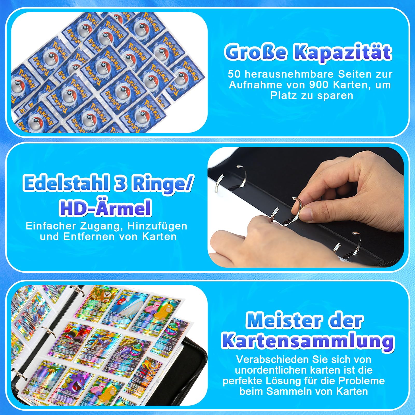 LYAILOOGXL Pokemon Álbum de 900 cartas: álbum de cartas coleccionables para coleccionar e intercambiar, material de poliuretano con superficie impermeable, carpeta de coleccionista de regalo para