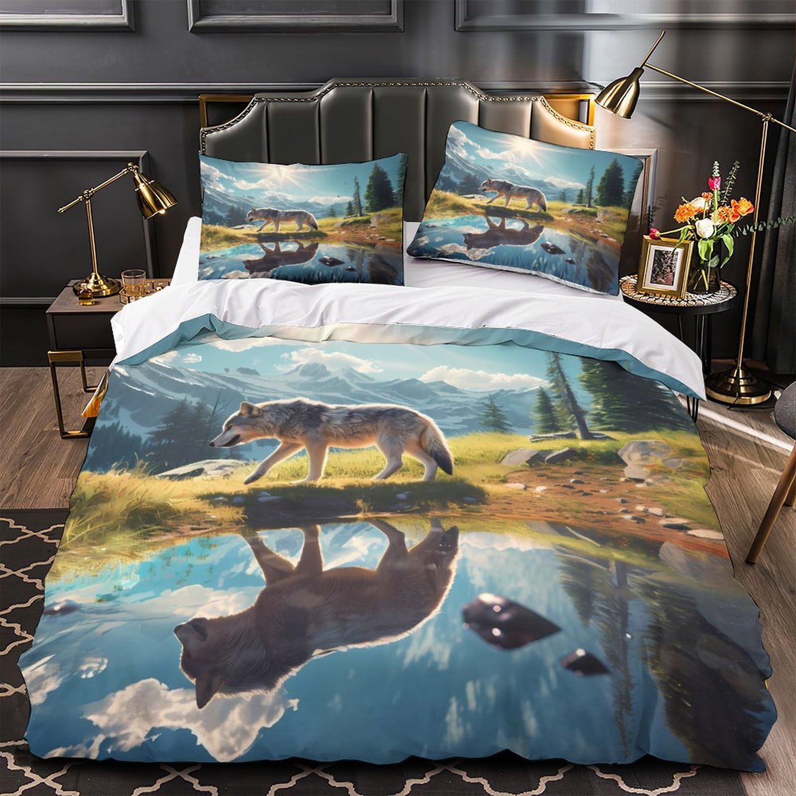 Housse de couette loup 3D ultra douce pour chambre d'enfant