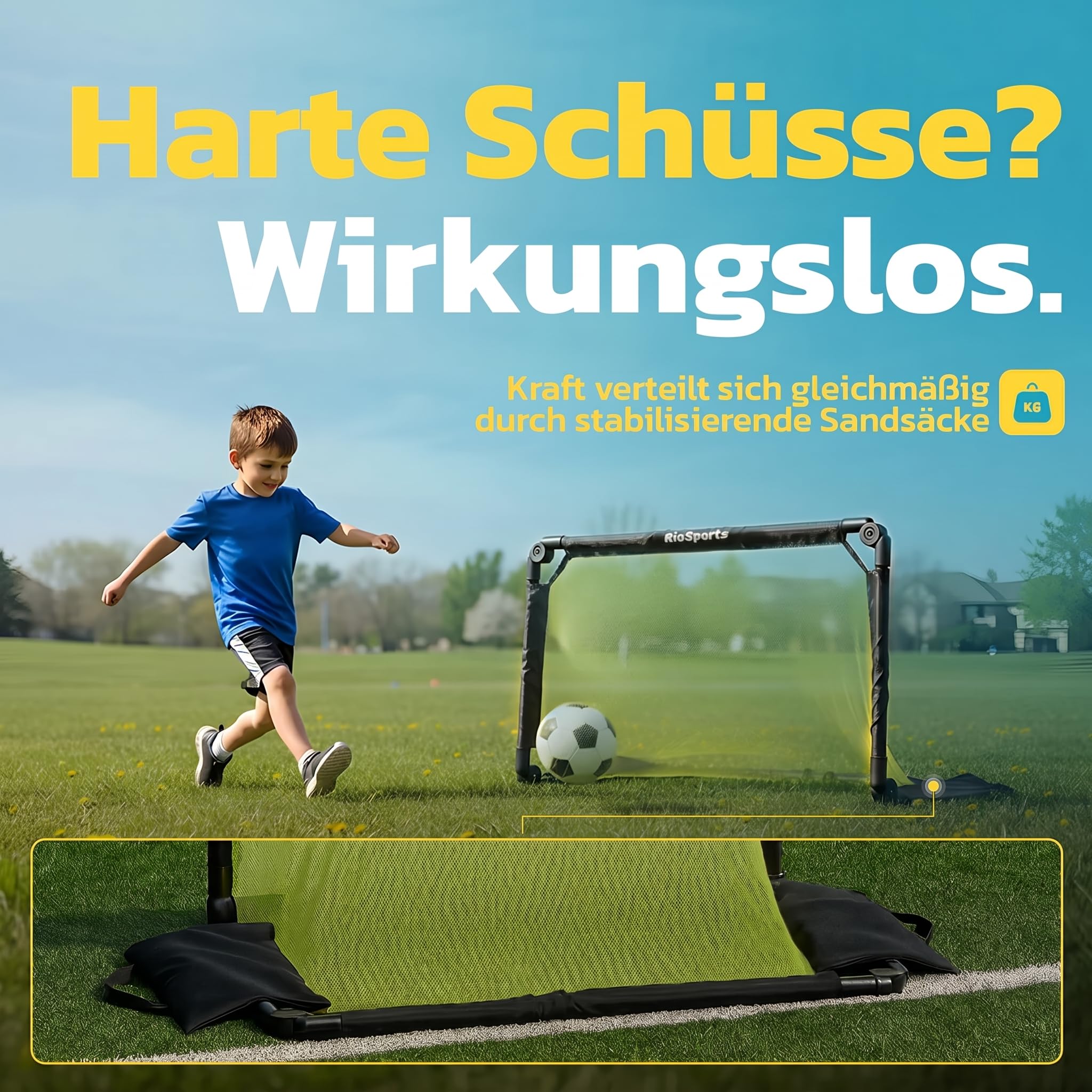 Fussballtore für Garten Kinder – Set mit Weight System – Fußballtor Kinder inkl. Heringe und Tragetasche zum Transportieren – Tore Fußball Outdoor