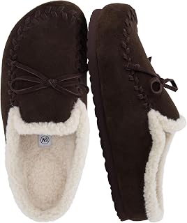 CUSHIONAIRE Creek Genuine Leather Suede Womens Slippers Casual House Shoes | Memory Foam Footbed, Soft Faux Fur Lining, Genuine Suede Leather Upper, Indoor Outdoor Sole, Classic Moccasin House Slippers