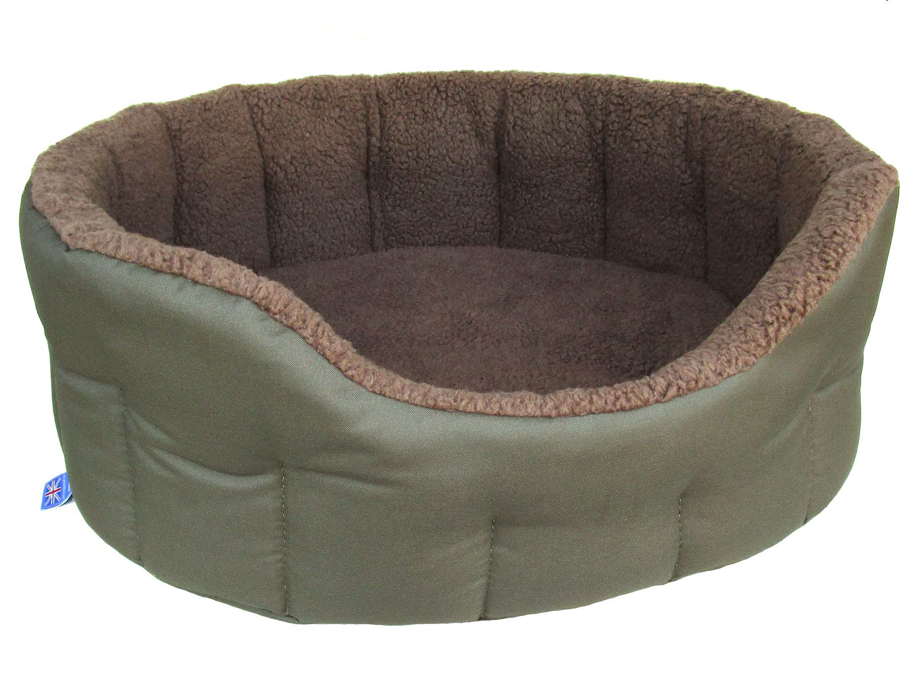 P & L Superior Pet Beds P&L Premium Oval Drop Fronted Bolster Style Heavy Duty Fleece Lined Softee Dog Bed Colour Green/Mushroom Size Jumbo Internal L90cm X W74cm X H25cm / Base Cushion 8cm thickness