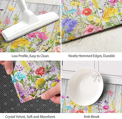 Miniatura 6 de Alfombras de cocina de primavera, antideslizantes, lavables, coloridas, de verano, floral, para cocina, tapetes de cocina para suelo