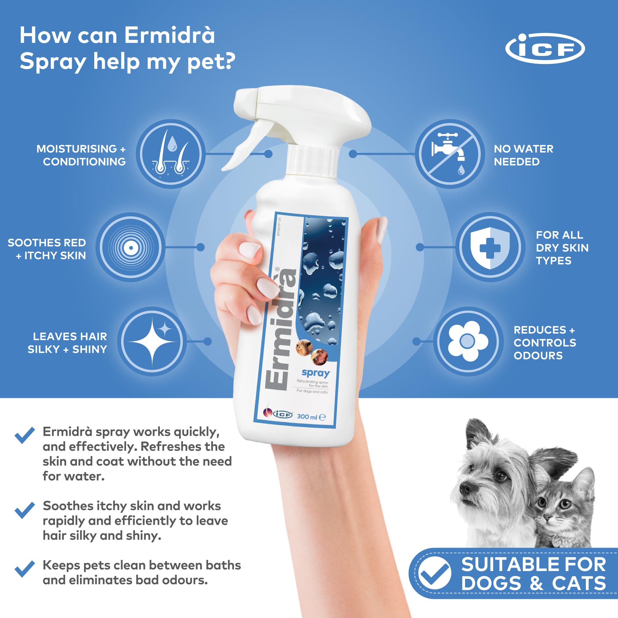 Icf Ermidra Suchy Szampon dla Zwierząt, 300 ml