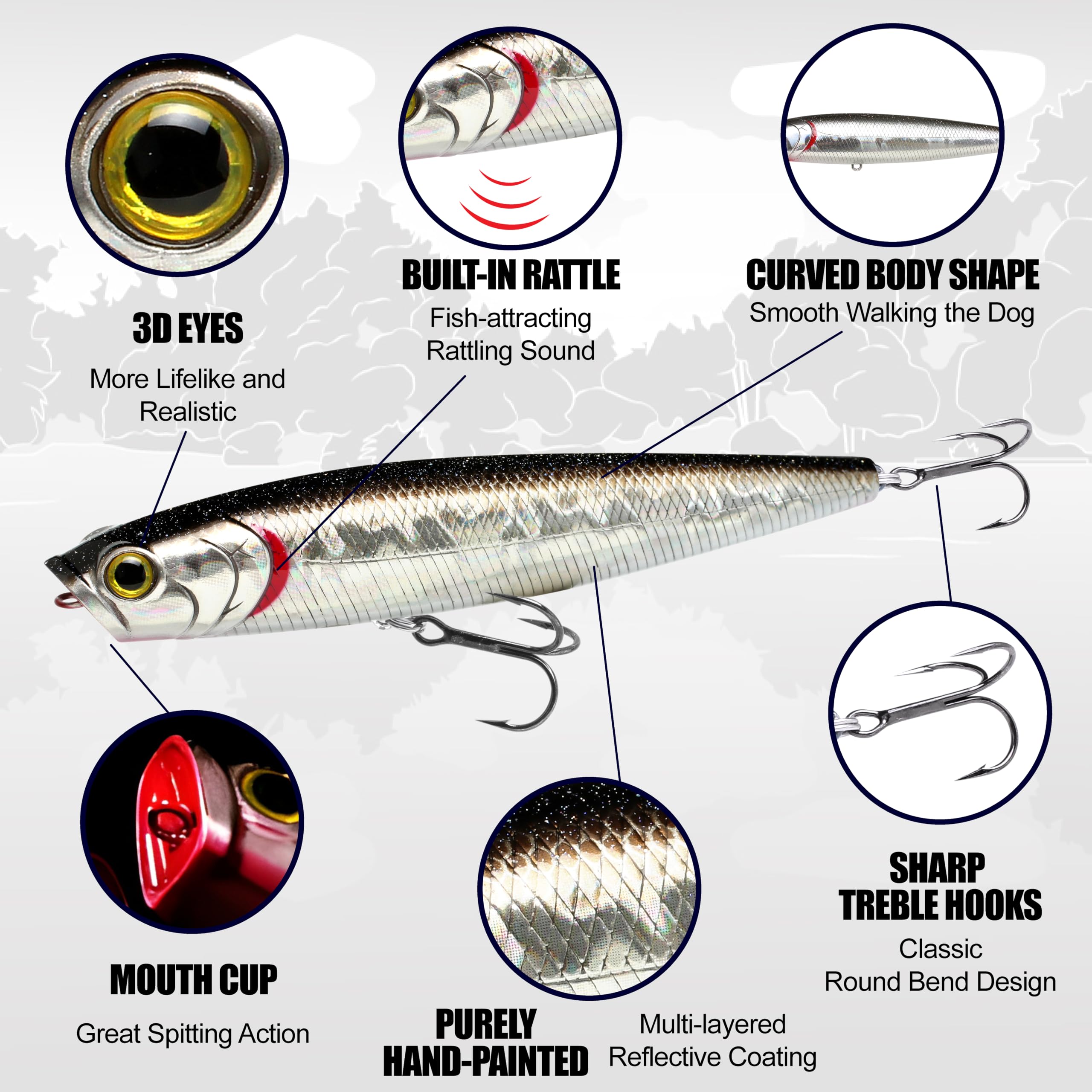 LUCKY CRAFT Gunfish 115NF Top Water Bass Fishing Lures, 4.5” Floating Lure with Cupped Mouth, Freshwater Trout and Bass Lures Fishing Gear, Accessories for Tackle Box, 074 Chrome : Sports & Outdoors