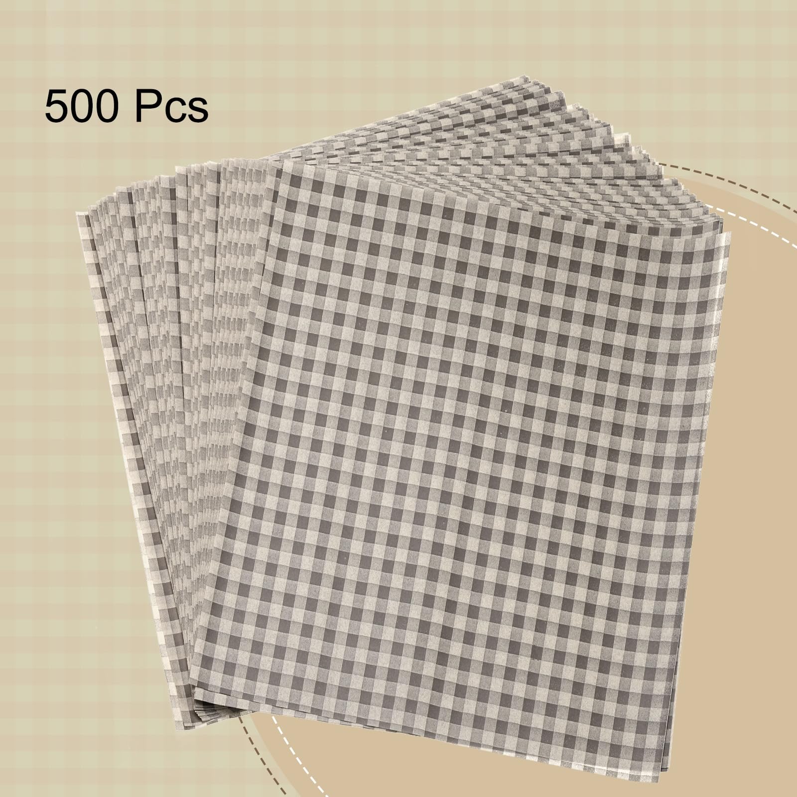 QUARKZMAN 500pcs Papel Antigrasa a Cuadros, Papel para Envolver Alimentos Encerado Envoltura Alimentaria para Cámping Picnic Cesta Fritas Hamburguesa Sándwiches, Marrón, 38x28cm
