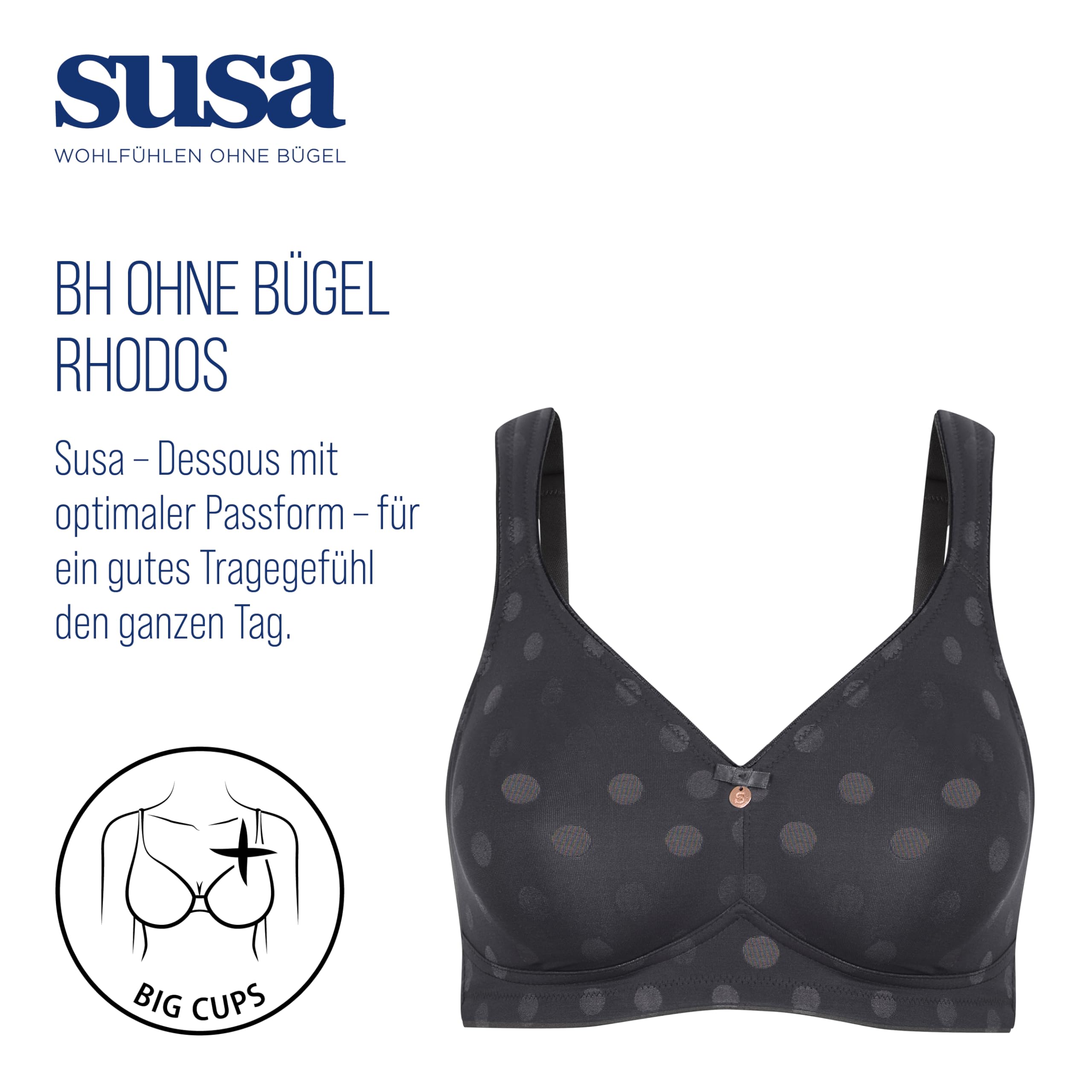SUSA BH Damen ohne Bügel Rhodos, Damen-BHs mit genähten Cups & breiten Trägern, Dessous mit optimaler Passform