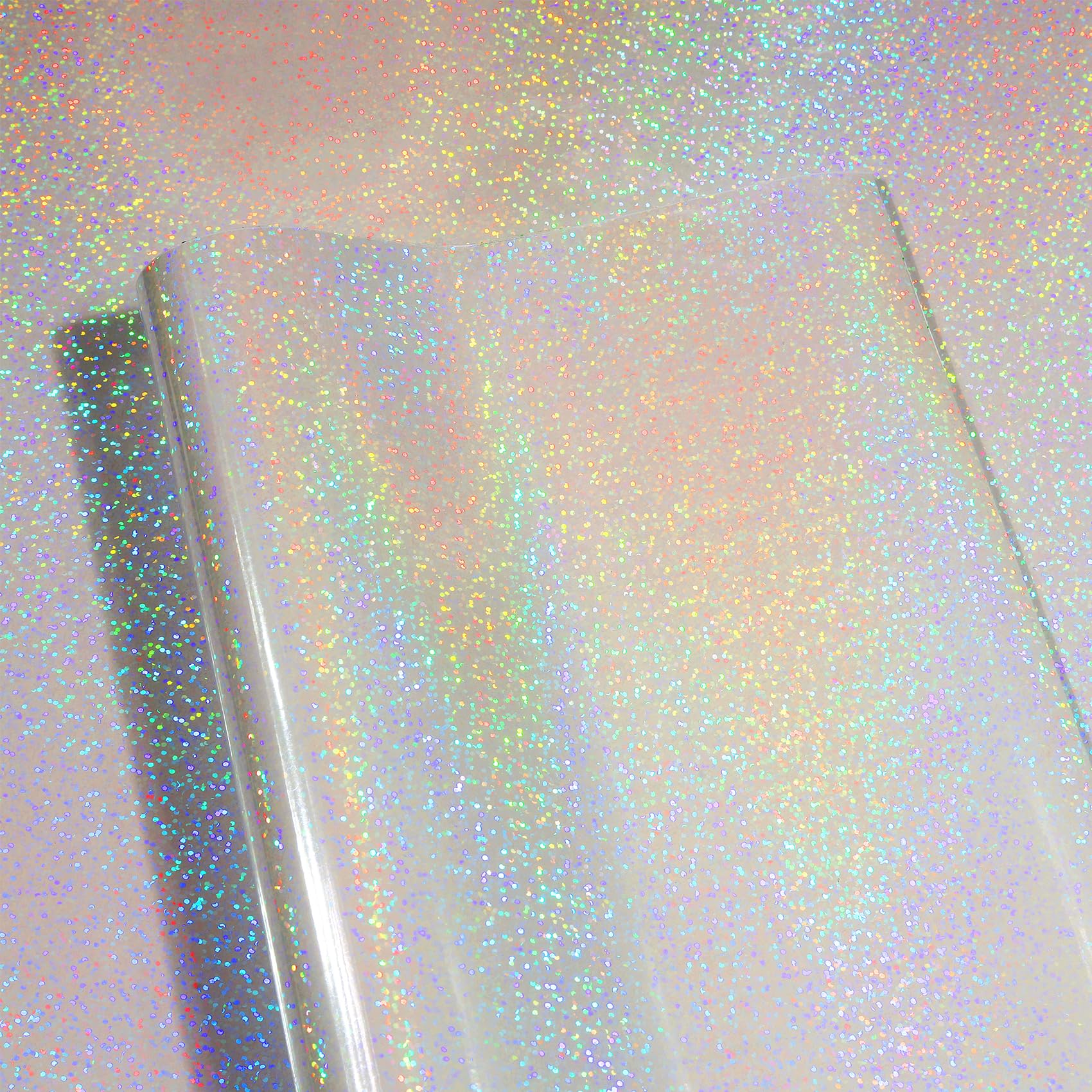 LaCheery Holografische Folie Selbstklebend Rund Vinyl Folie Rolle 40cm x 700cm Holografische Klares Glitzerfolie Wasserdicht Transparente Klebefolie Hologramm Dekorative für DIY Möbel Tasse