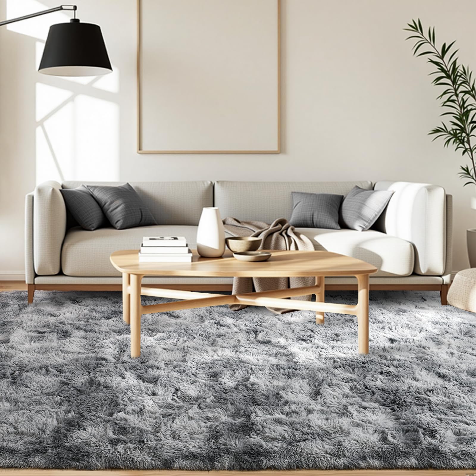 FinRèc Soft Grey Rugs for Bedroom Living Room, 5x8 Feet Fuzzy Shaggy Area Rug, Non-Slip Fluffy Furry Shag Rug for Nursery Kids Room Dorm Room Home