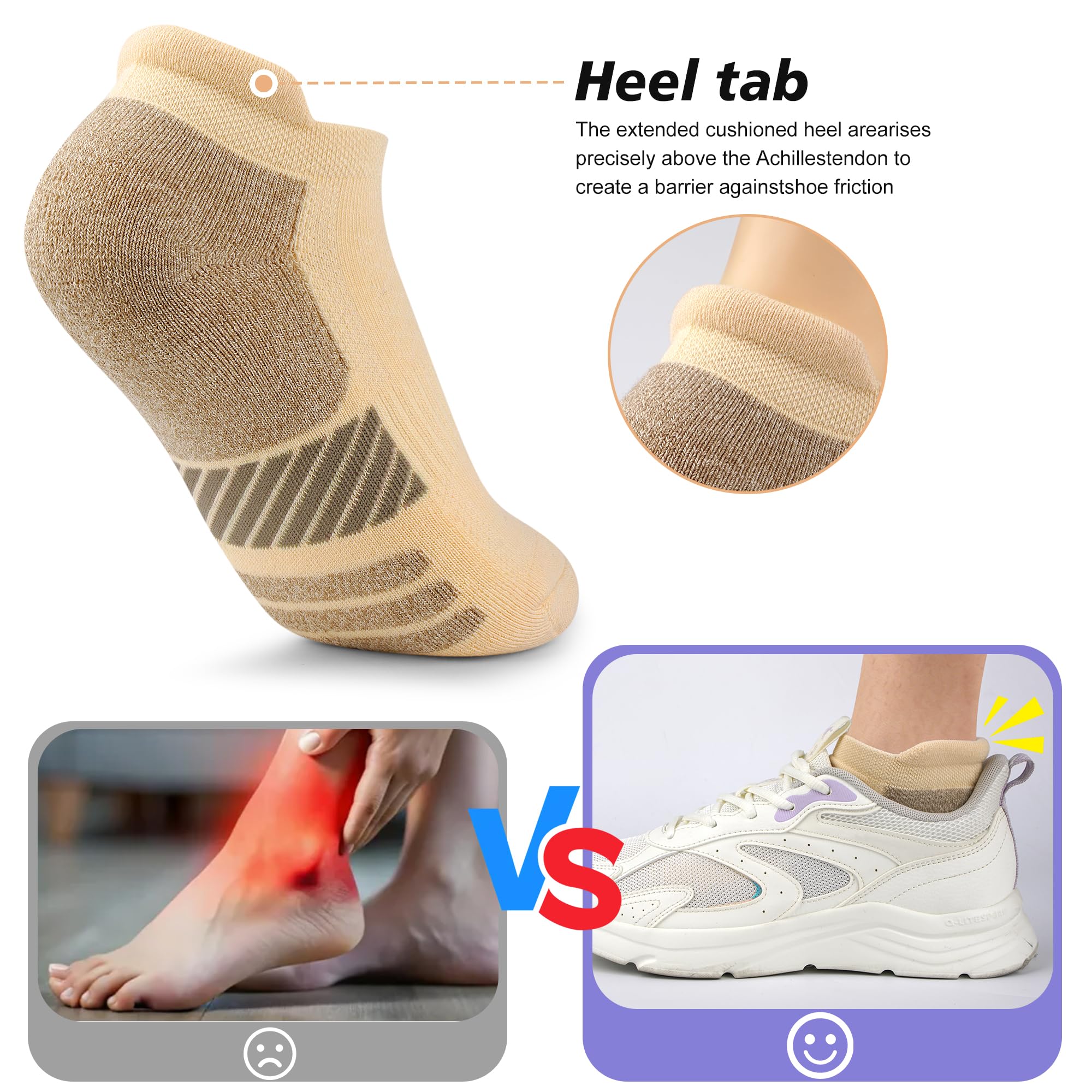 Calcetines tobilleros deportivos acolchados para mujer, 6 pares