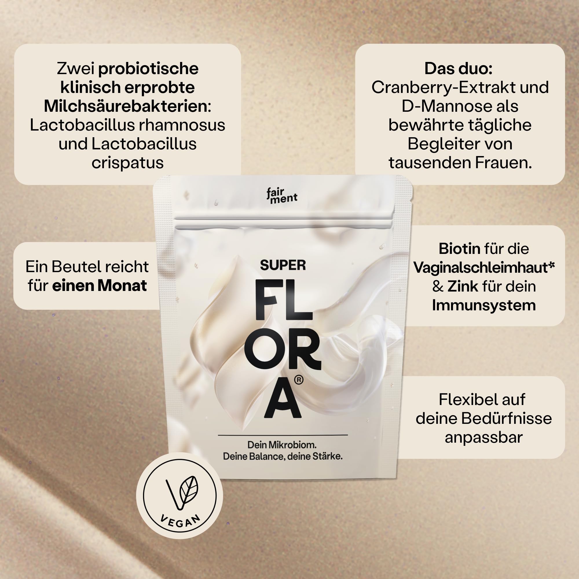fairment SuperFlora® – für das weibliche Mikrobiom mit Inulin kombiniert Bakterienstämme mit Ballast- und anderen Nährstoffen, 75g