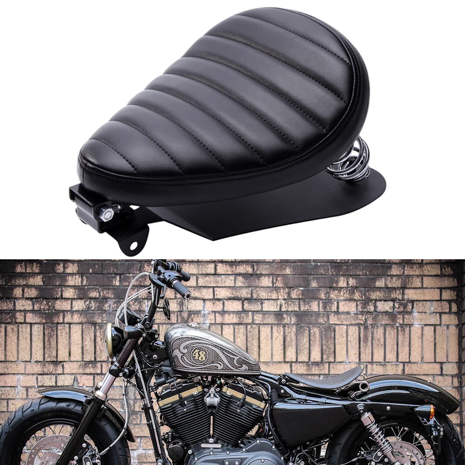 DREAMIZER Nero Spesso Sella Bobber per Moto, Sedile Singolo Moto per Sportster XL883 1200 Dyna Cross Bones Chopper Custom