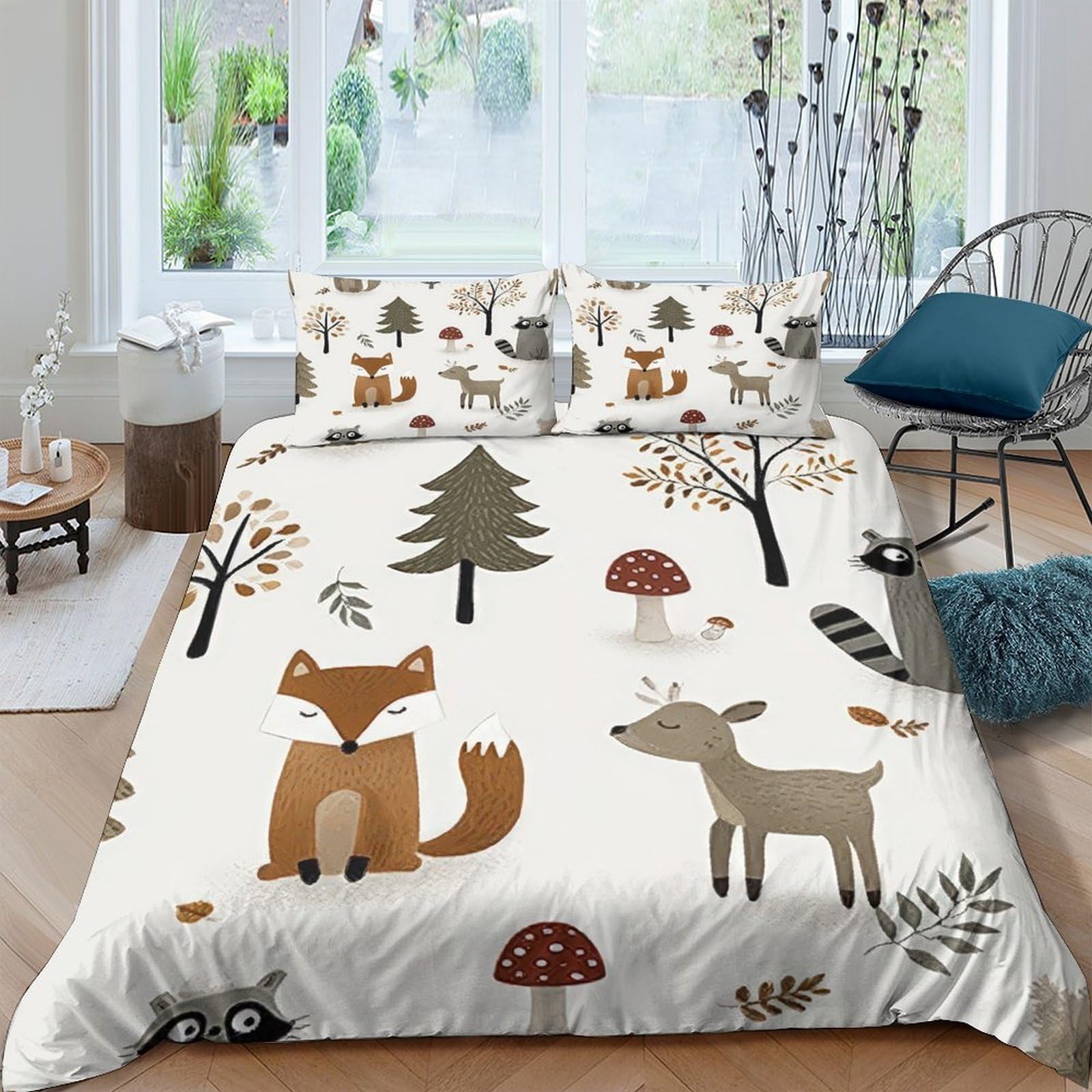Ctjqhvkz Style-9 3D Printed Forest Animals Fitted Sheet Microfiber Soft Beige Woodland Deer Fox Bed Cover For Bedroom Dorm Decor Single（135X200cm）