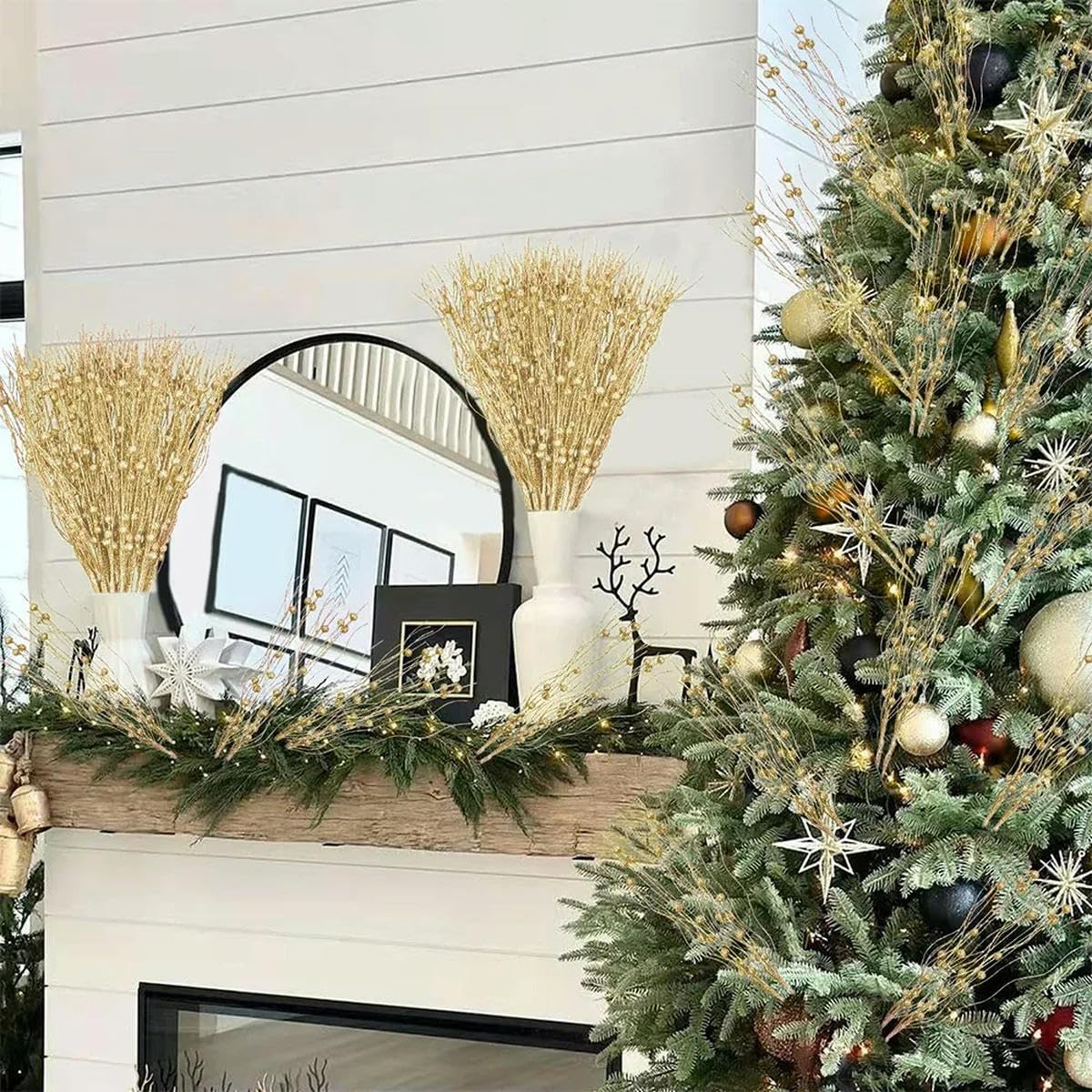 HJHIWE - Confezione da 6 plettri artificiali in pino rosso con rami di pino e bacche, per Natale e feste invernali, per ghirlande natalizie, decorazioni natalizie