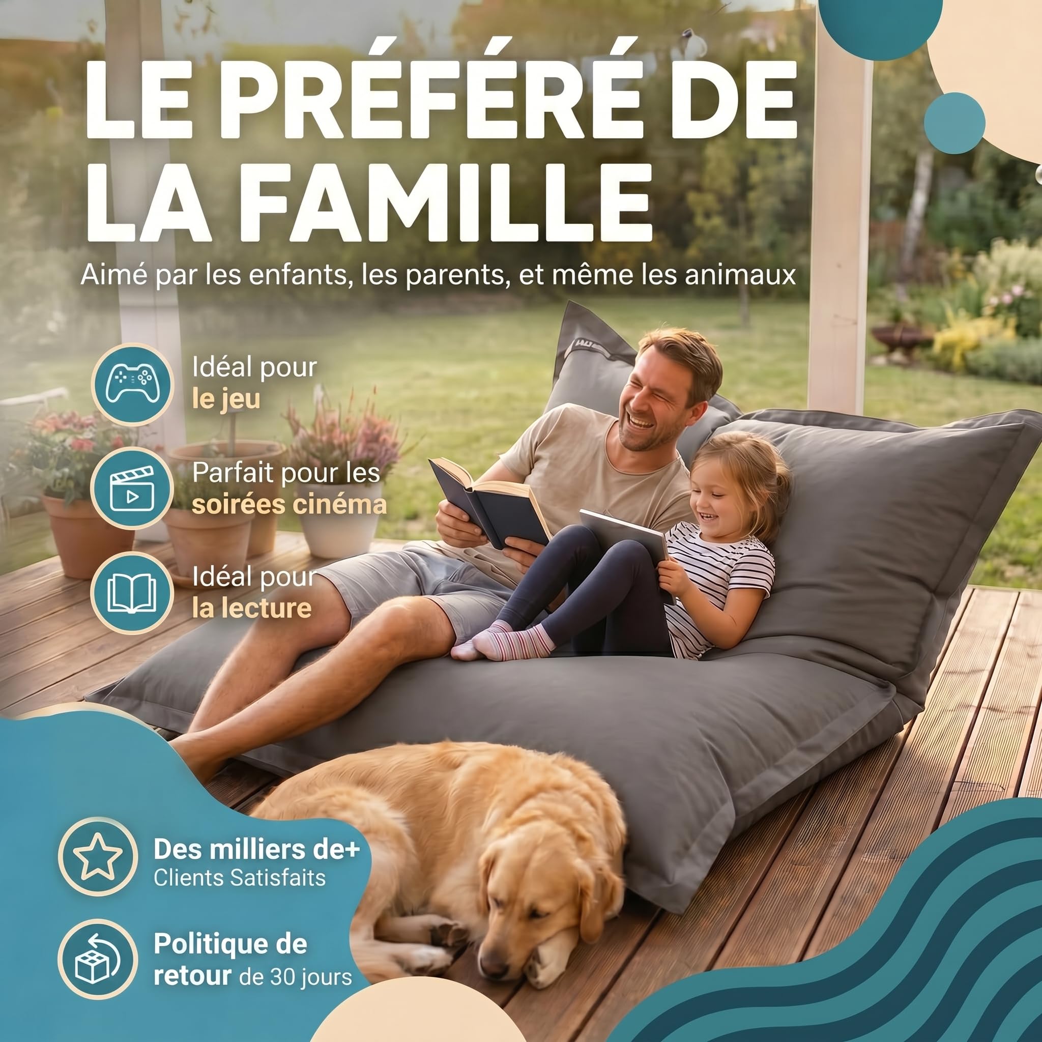 LAZY BAG® Pouf Géant XXL 180x140 cm - Bean Bag Extérieur (Nylon, Gris) | Nylon imperméable, double couture, housse lavable - intérieur & extérieur, salon, balcon, jardin
