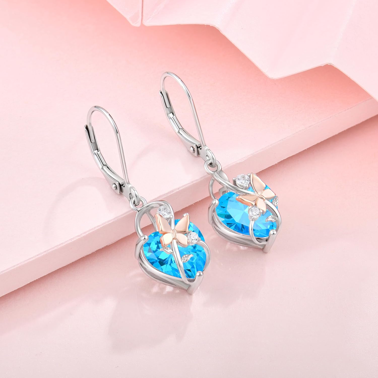 Dangle Drop Leverback Earrings for Women, 925 Sterling Silver Infinity Butterfly Heart July Birthstone Ruby Color Earrings Jewelry Gifts, Anniversary Birthday Gifts for Her - Image 4