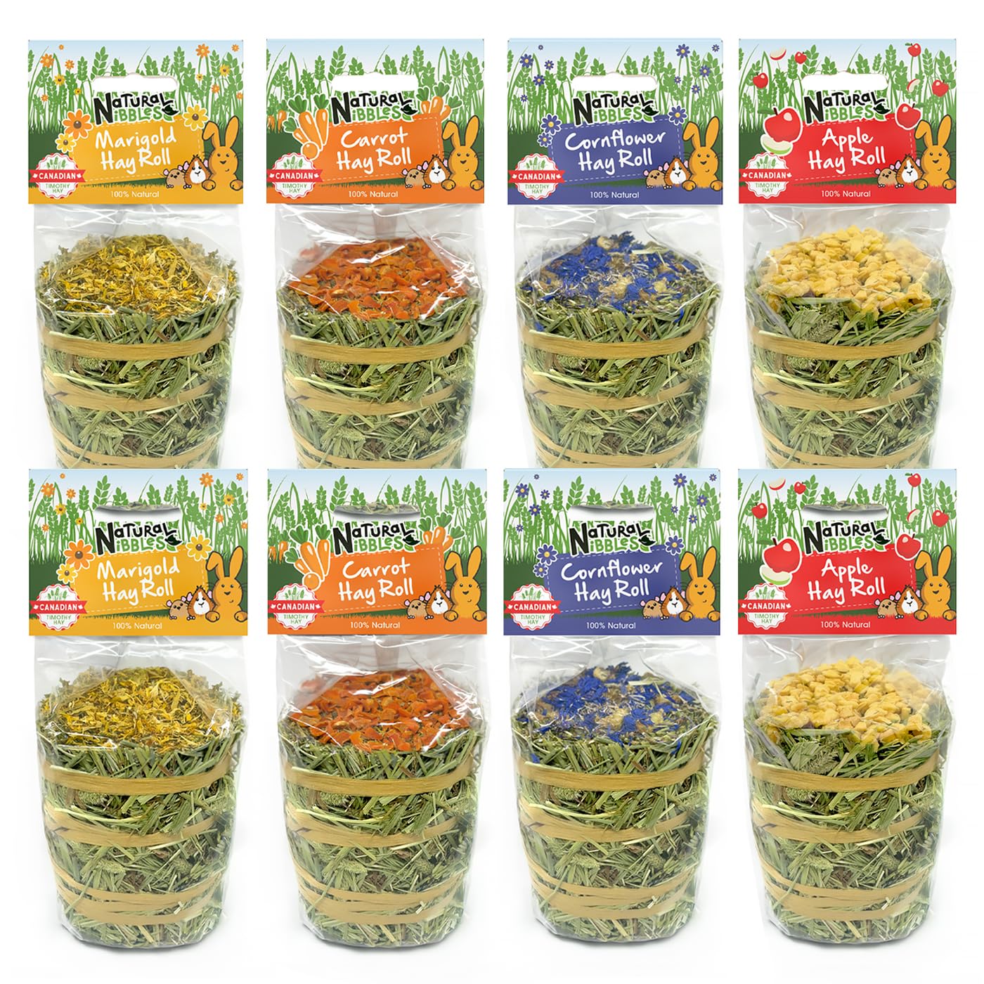 Natural Nibbles Timothy Hay Roll - Mixed Pack | Pack of 8 | Canadian Timothy Hay Enrichment Treat for Rabbits and Small Pets, 100% Natural Forage
