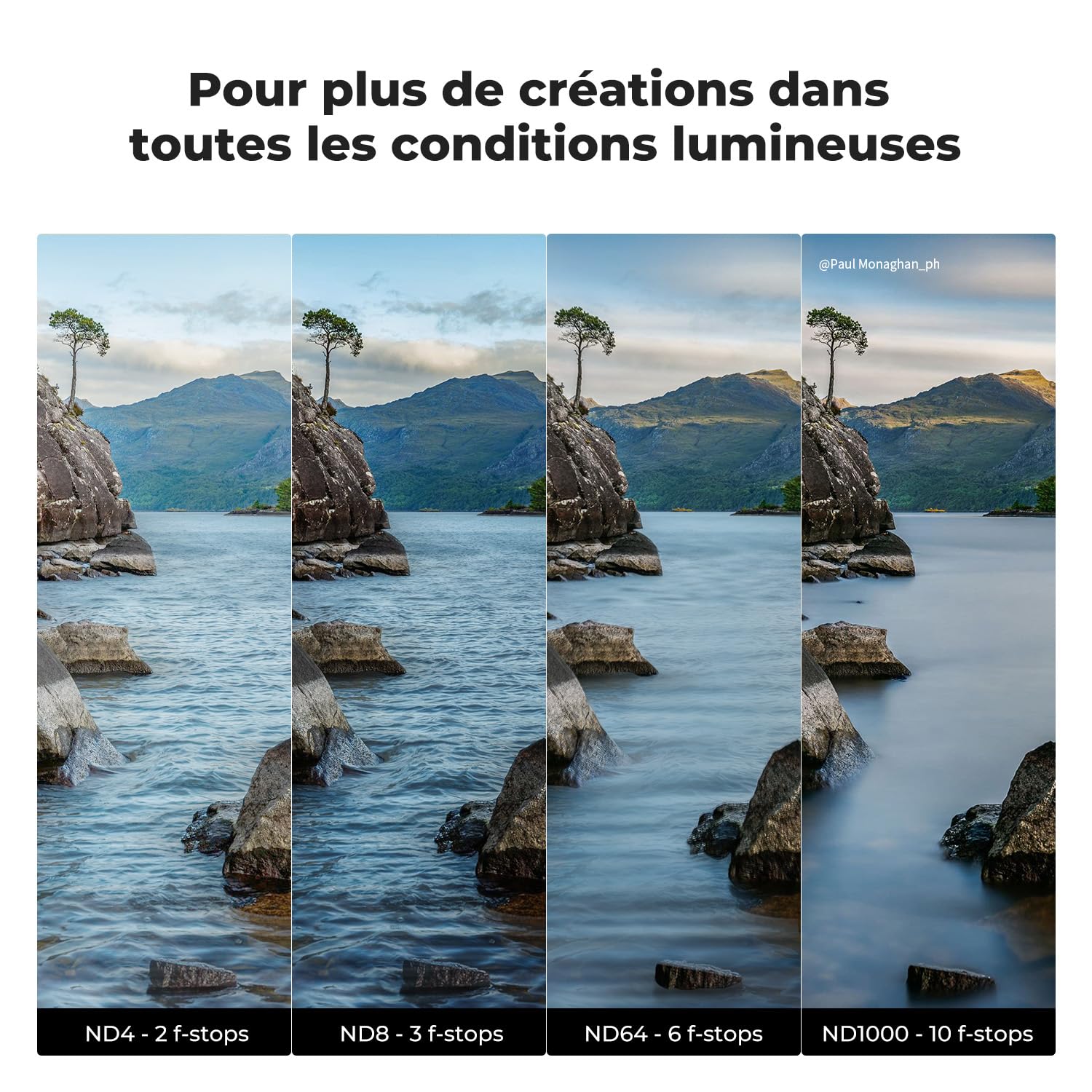 K&F CONCEPT Kit de Filtres Densité Neutre 55mm ND4 ND8 ND64 ND1000 Haute-définition Résistant à l'eau Anti-Rayures Antiréfléchissante pour Objectif Appareil Photo Reflex Numérique