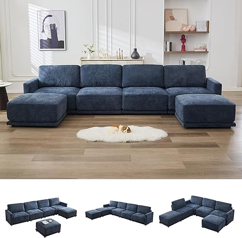 Miniatura 9 de Sofá modular en forma de L de 110.6 pulgadas, sofá modular de asiento profundo con otomana móvil, sofás gruesos de 4 asientos de gran tamaño para