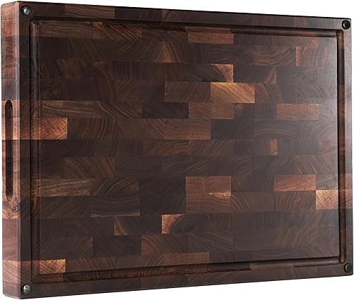 Tabla de Cortar de Madera de Nogal Oscuro Americano 17"x12"x1.6" para Cocina con Ranura para Jugo, Asas Interiores, Empaque de Caja de Regalo y