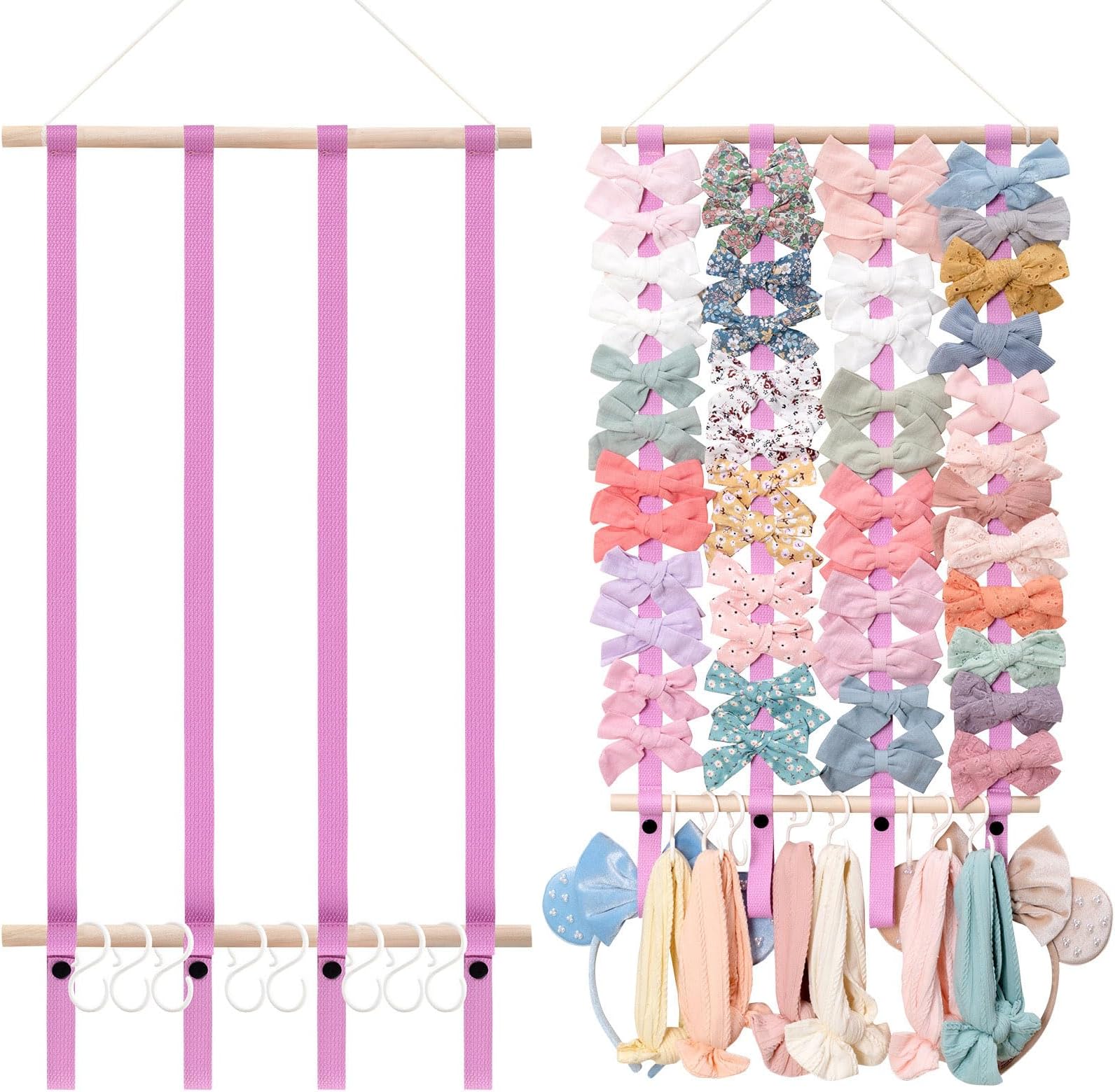 OaoleerHair Bow Holder Organizer for Girls，Hair Clips Headband Organizer Storage Wall Hanging Home Decor for Girls Room (Pink)