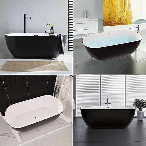 Miniatura 7 de BuildMyplace - Bañera independiente de acrílico de 67 pulgadas, bañera de baño contemporánea con desbordamiento y desagüe desplegable en cromo,